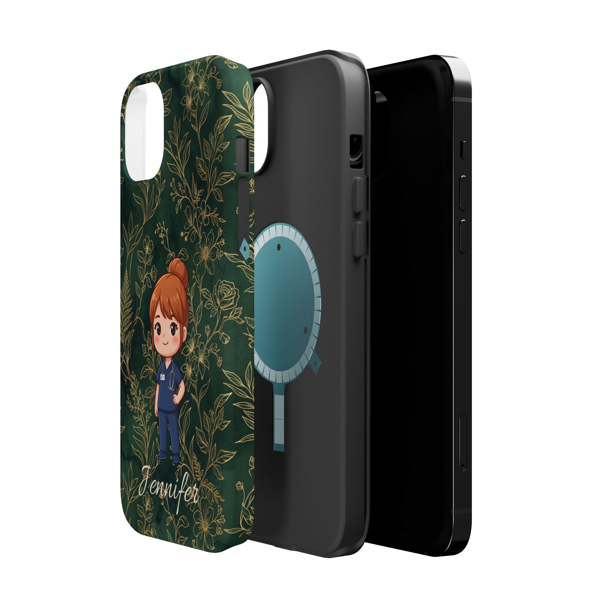 Personalized Nurse Botanical Phone Case — Impact-Resistant Wireless Charging Cover
