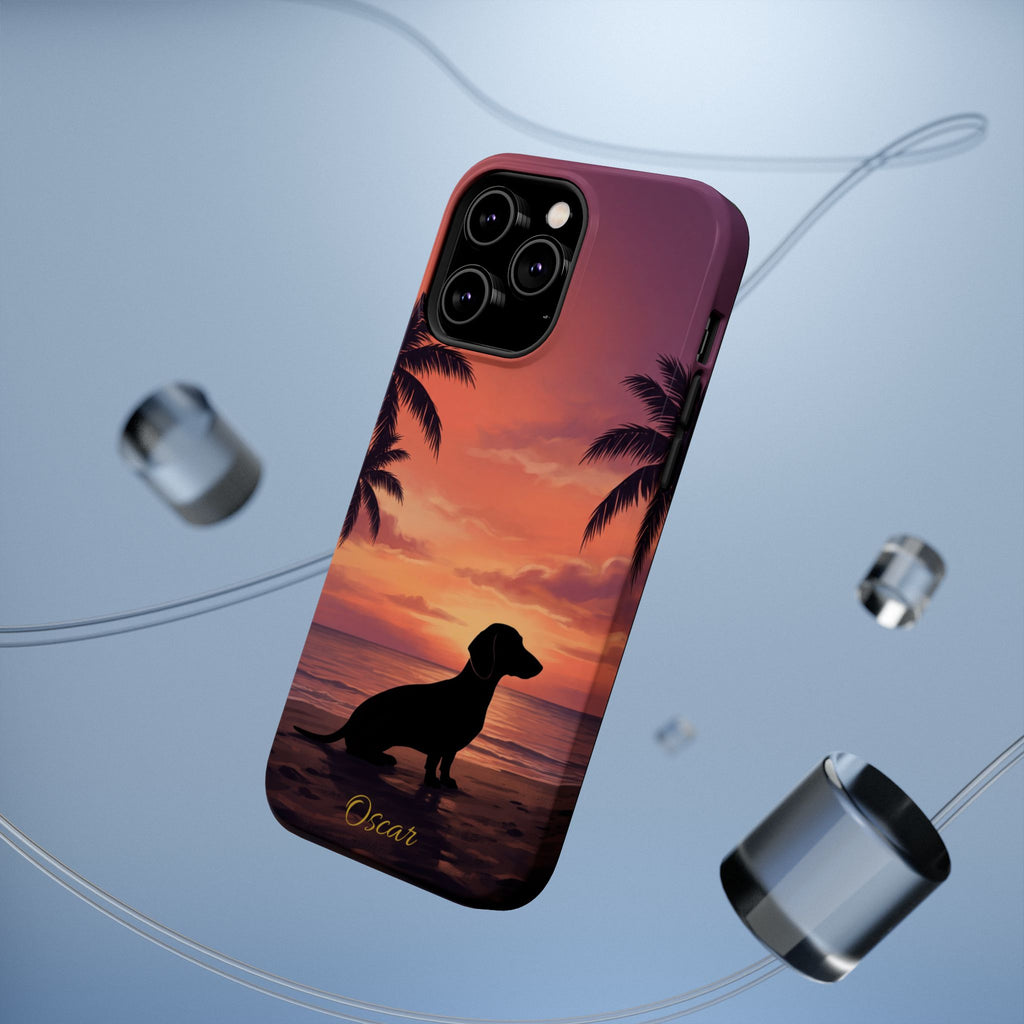 Personalized Dachshund Tropical Beach Sunset Phone Case — Wireless Charging Cover