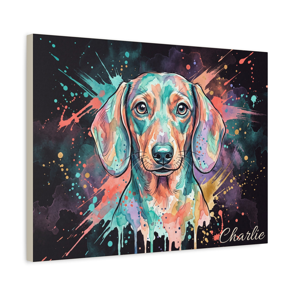 Dachshund Personalized Canvas | Pastel Watercolor Splash Wall Art