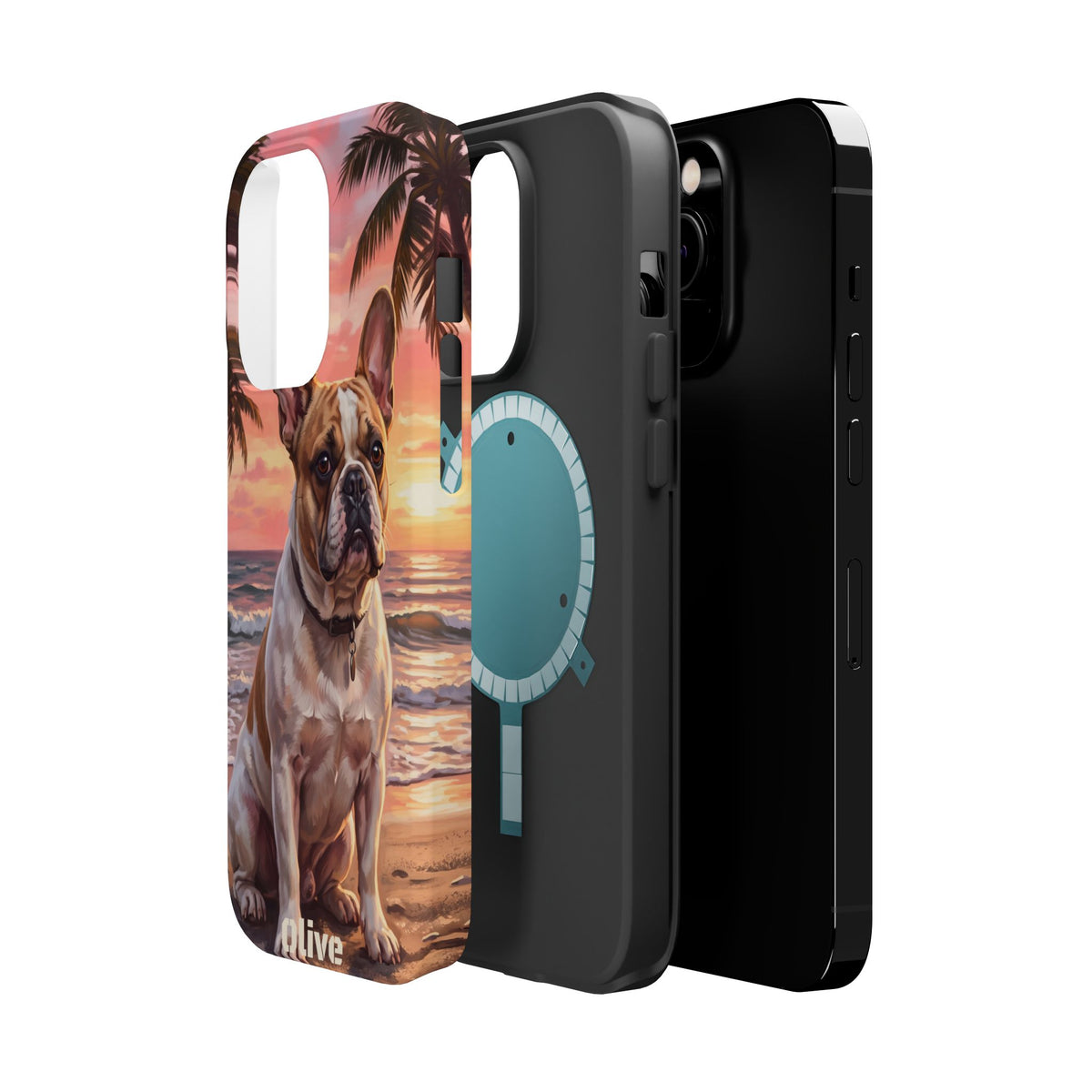 Personalized French Bulldog Beach Portrait Phone Case — Wireless Charging Cover