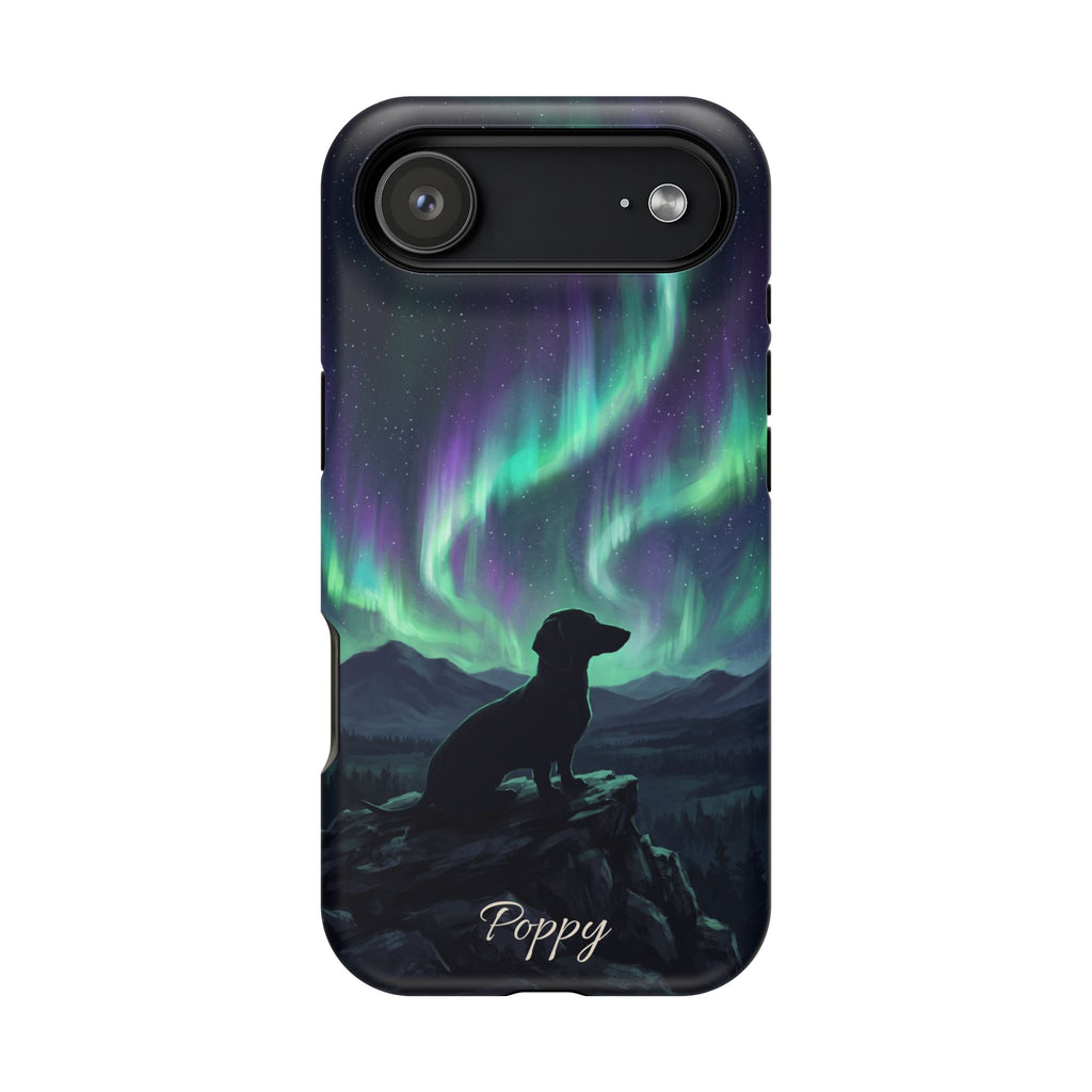 Personalized Dachshund Northern Lights Phone Case — Wireless Charging Cover