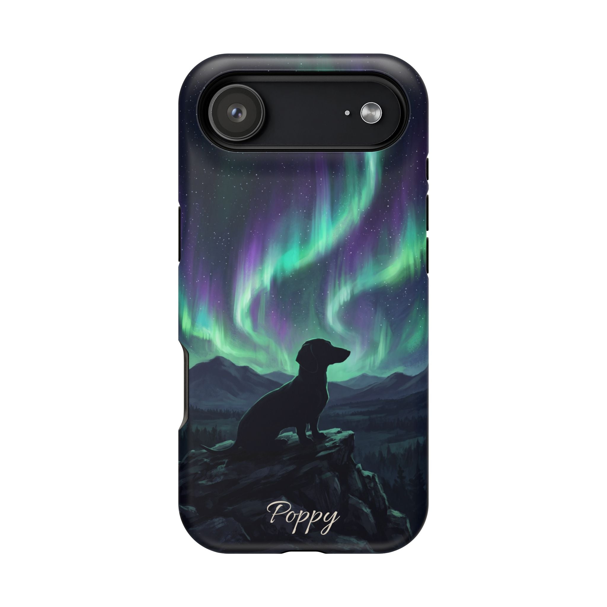Personalized Dachshund Northern Lights Phone Case — Wireless Charging Cover