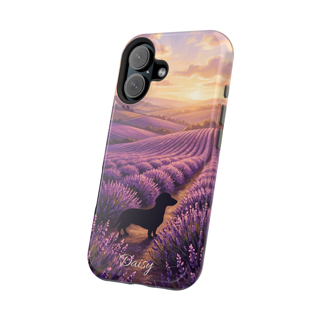 Personalized Dachshund Lavender Field Phone Case — Wireless Charging Cover