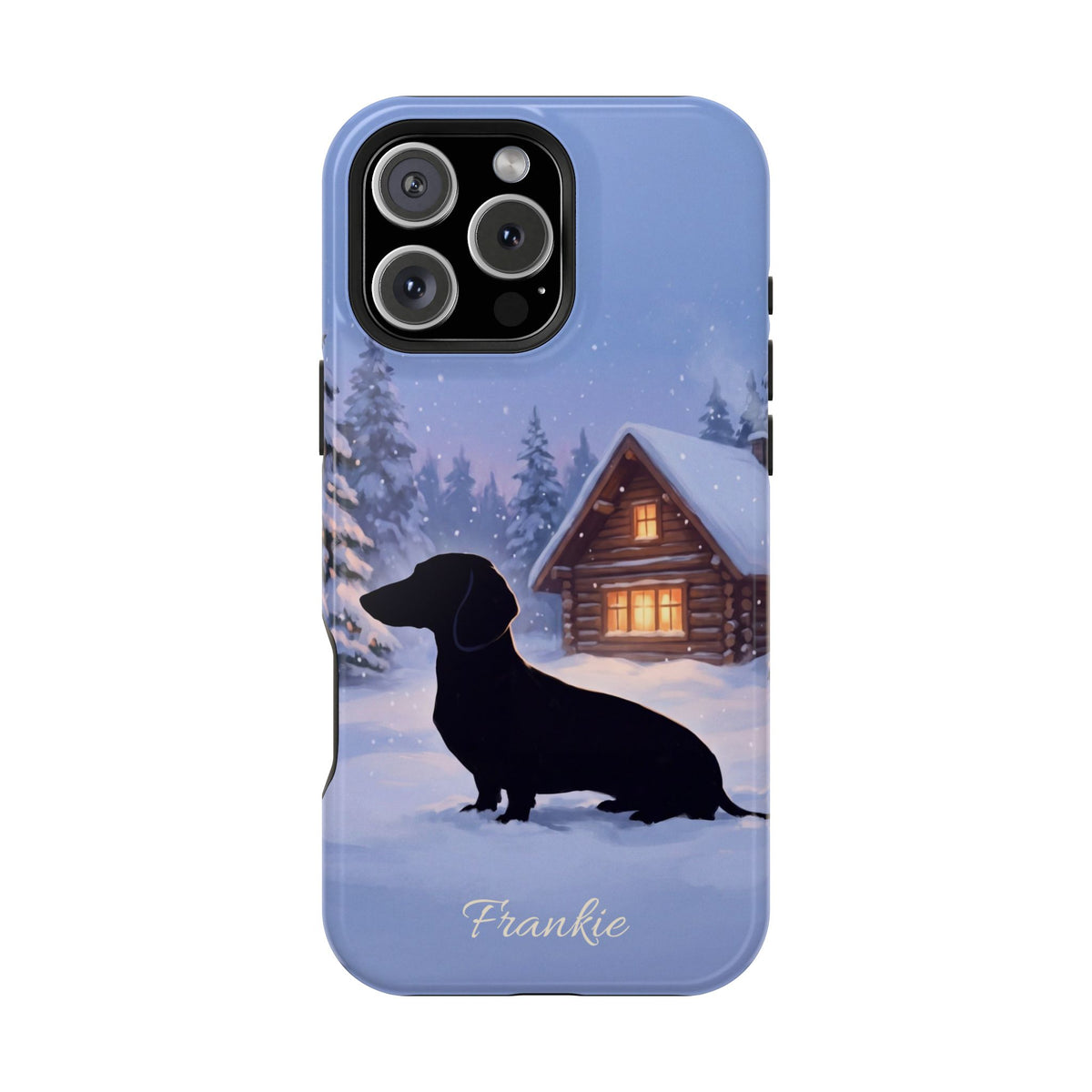 Personalized Dachshund Winter Cabin Phone Case — Wireless Charging Cover