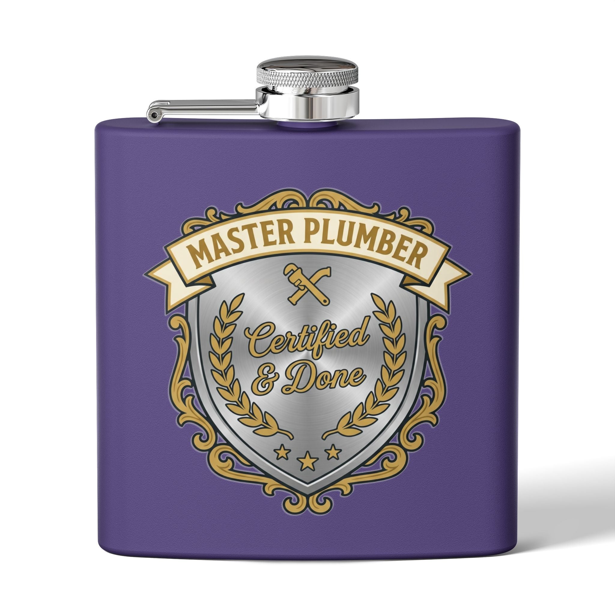 Flask — "Master Plumber" 6oz Stainless Steel Hip Flask