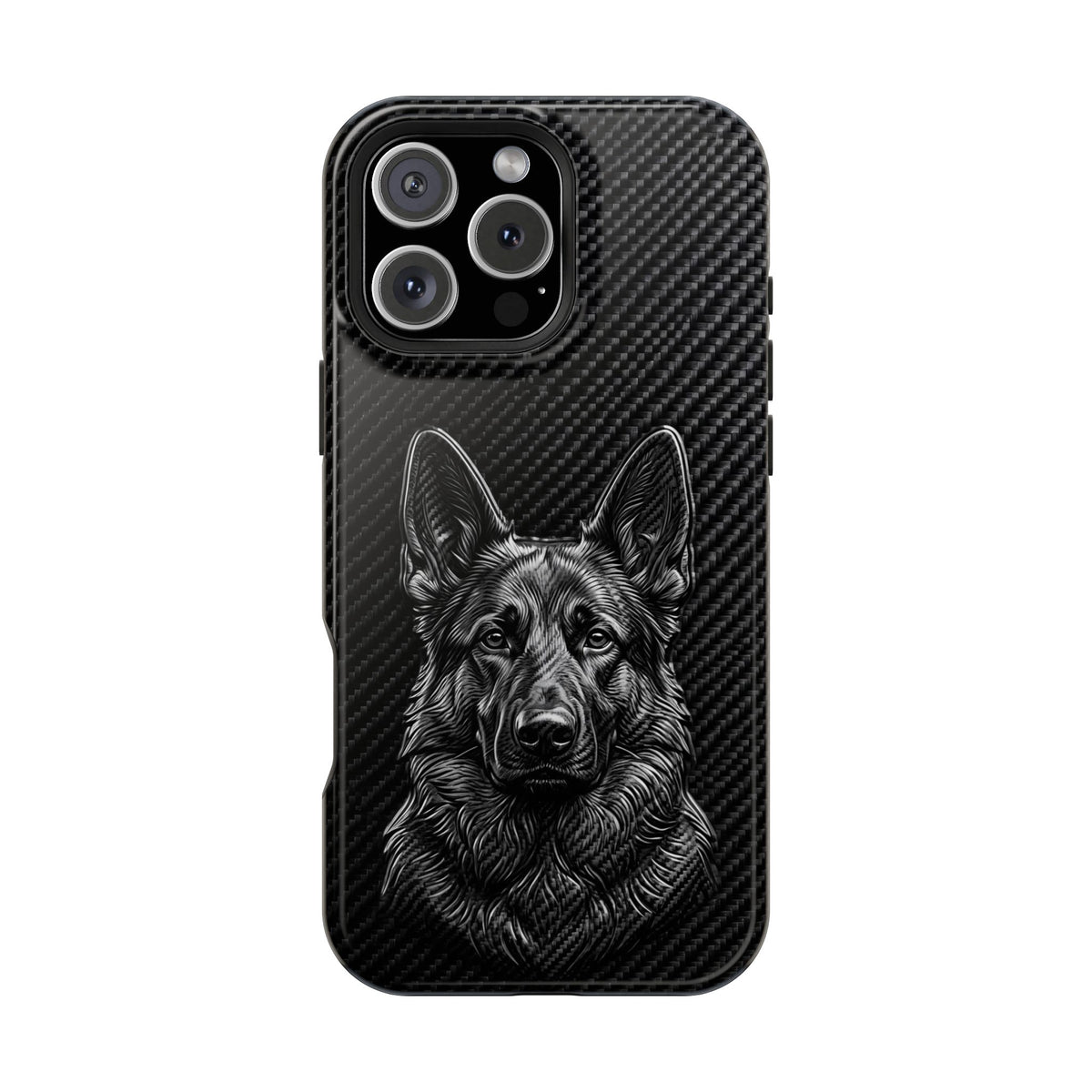 German Shepherd Phone Case | Black Carbon Art — Tough Magnetic Case with Wireless Charging