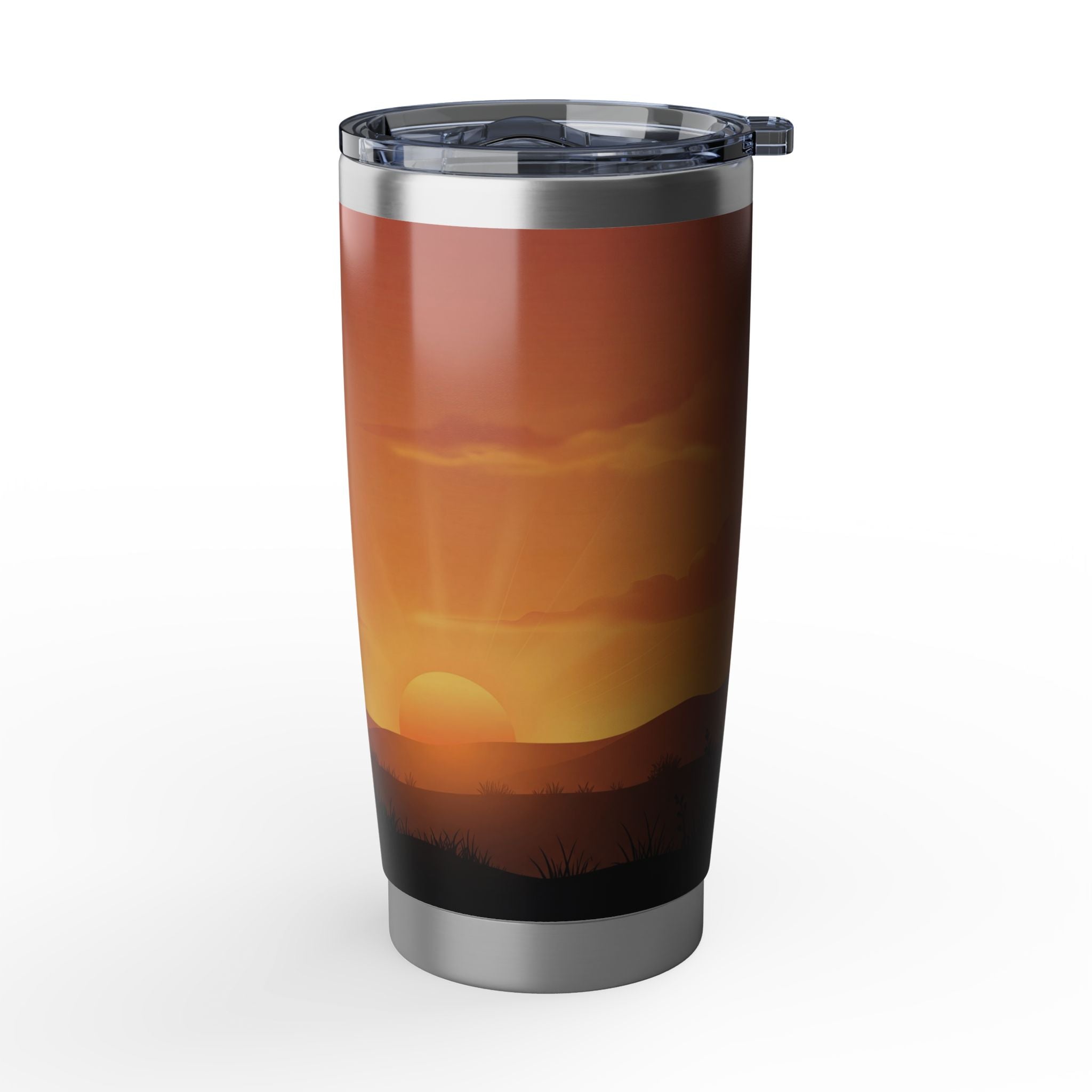 Dachshund Dad Stainless Tumbler — 20 oz Personalized Travel Mug with Sunset Silhouette Design