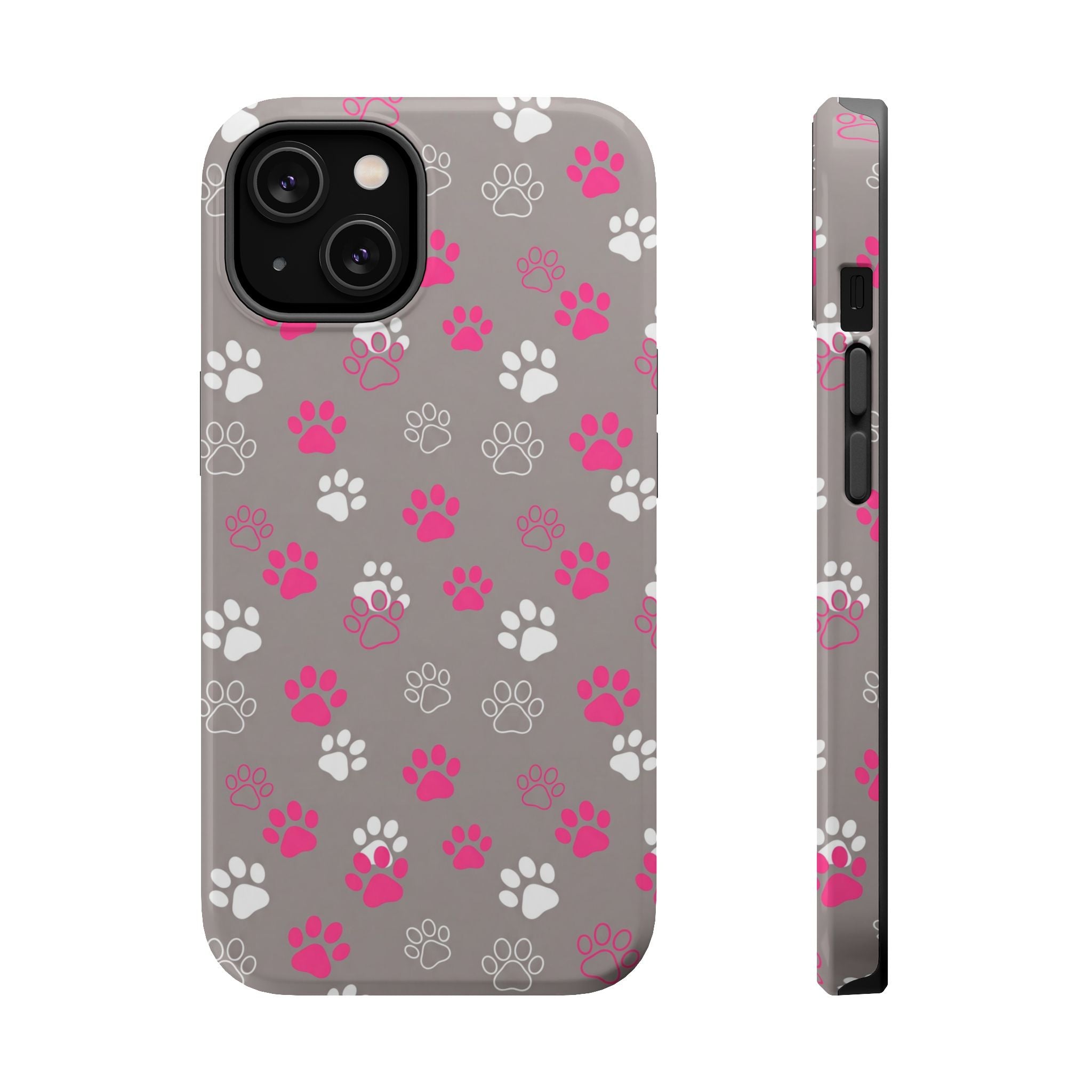 Pink & White Paw Print Phone Case — Impact-Resistant Wireless Charging Cover