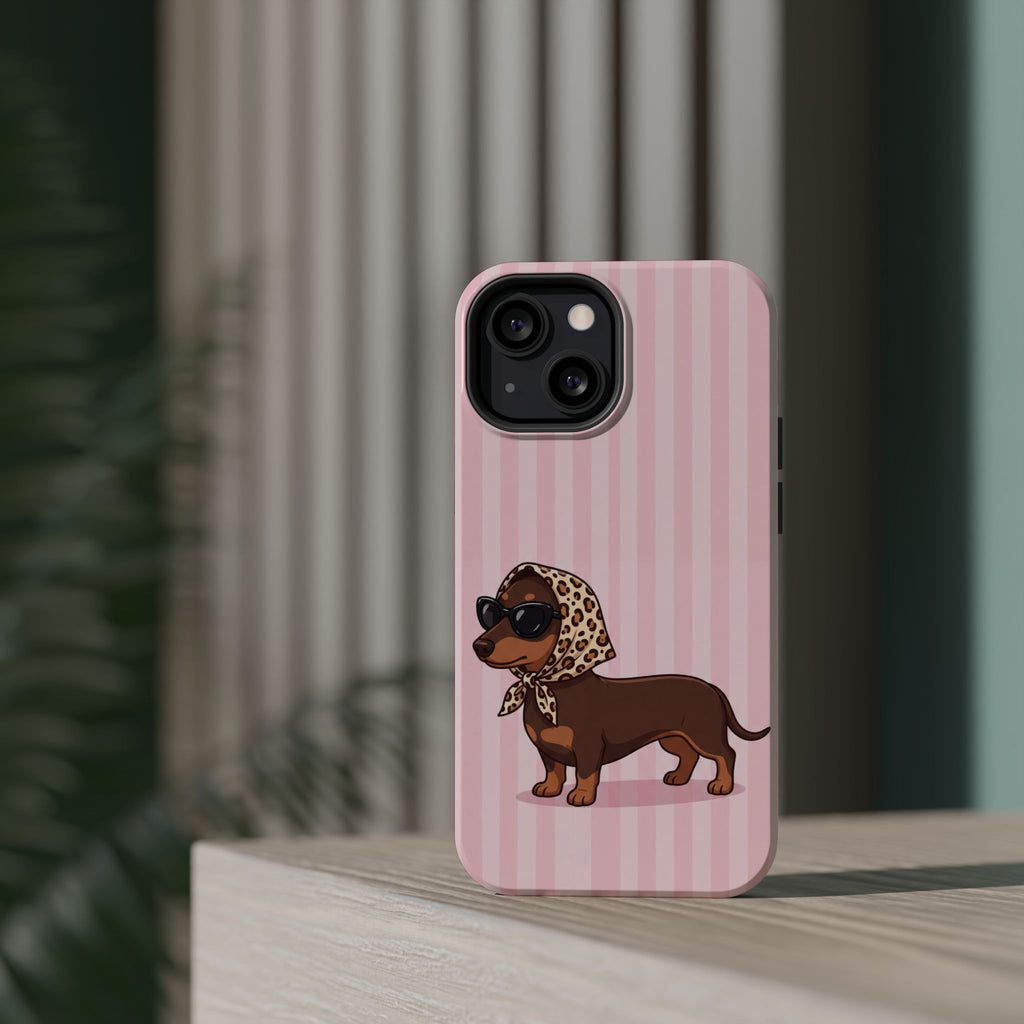 Preppy Dachshund Phone Case — Impact-Resistant Wireless Charging Cover