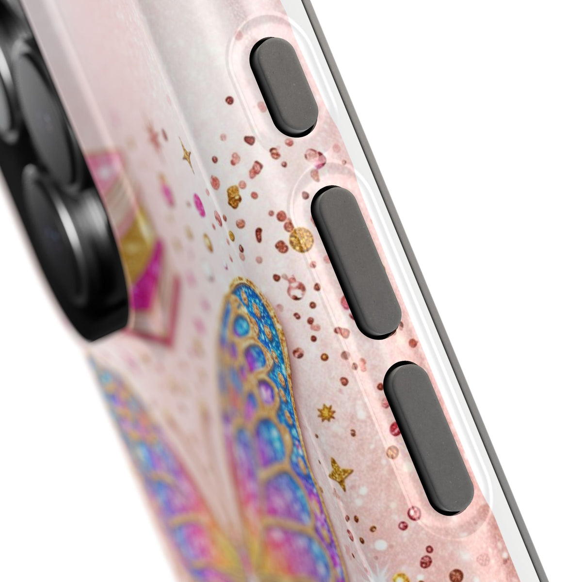 Blush Glitter Butterfly Personalized Teacher Phone Case — Wireless Charging Cover