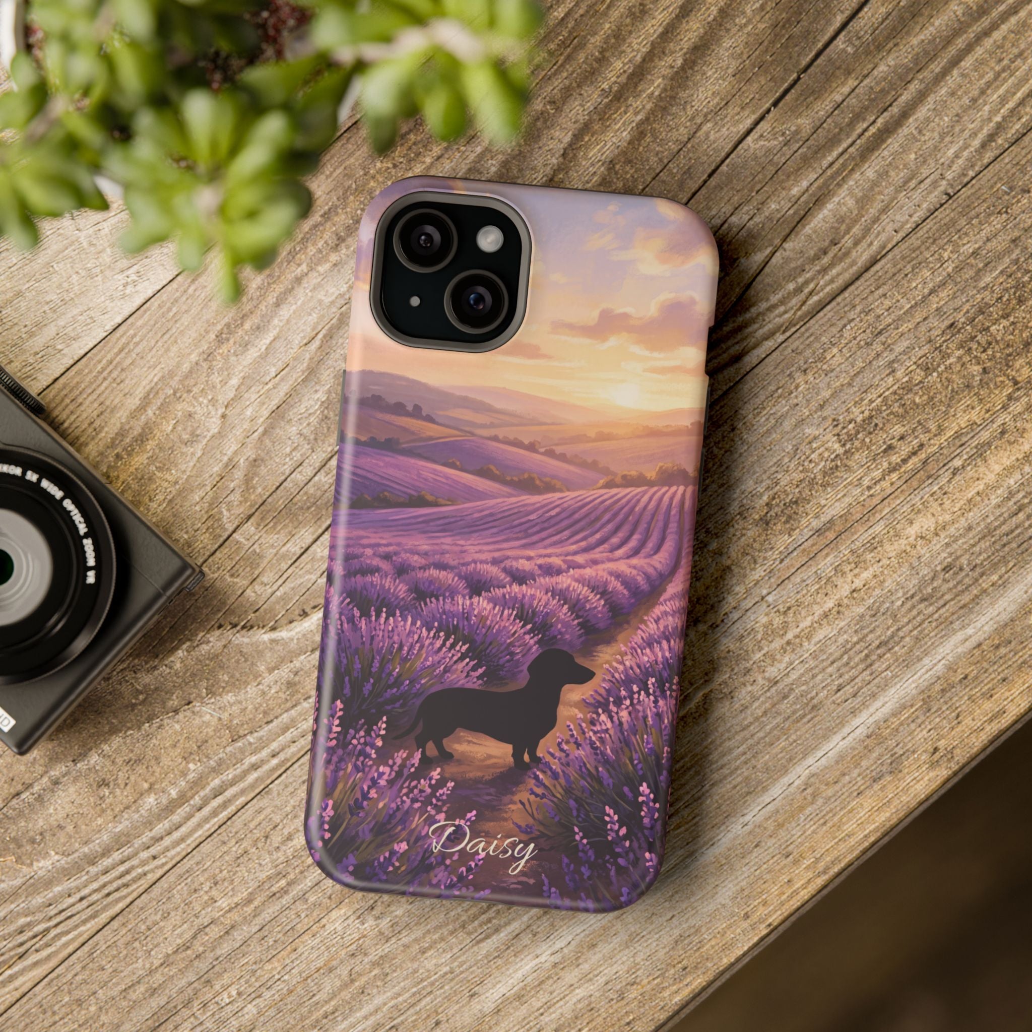 Personalized Dachshund Lavender Field Phone Case — Wireless Charging Cover