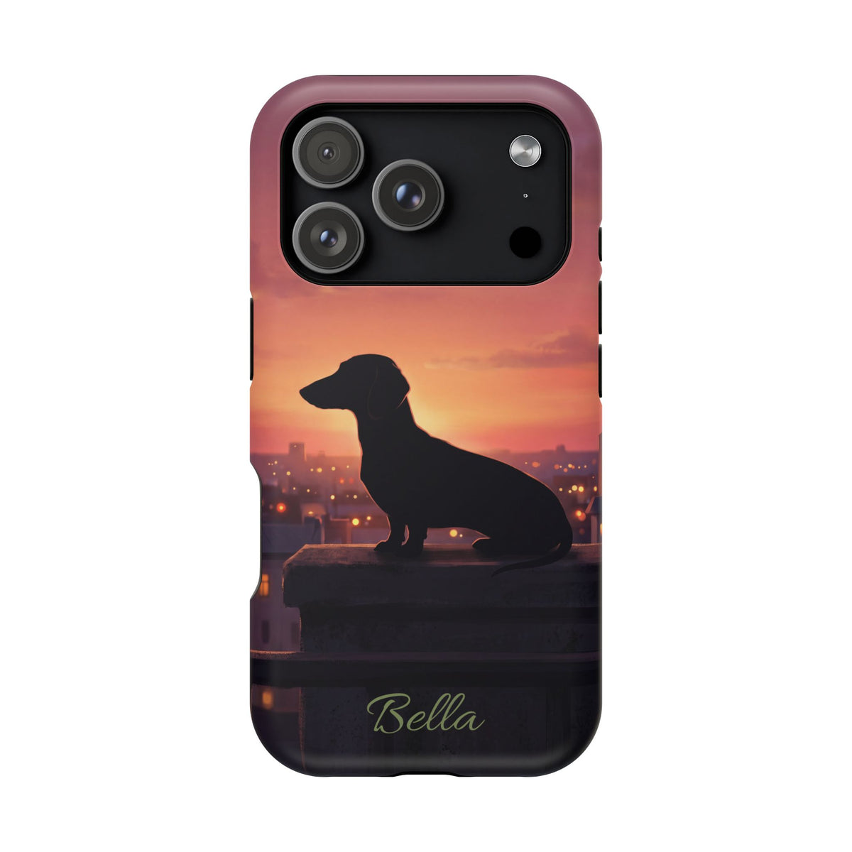 Personalized Dachshund Rooftop Sunset Phone Case — Wireless Charging Cover