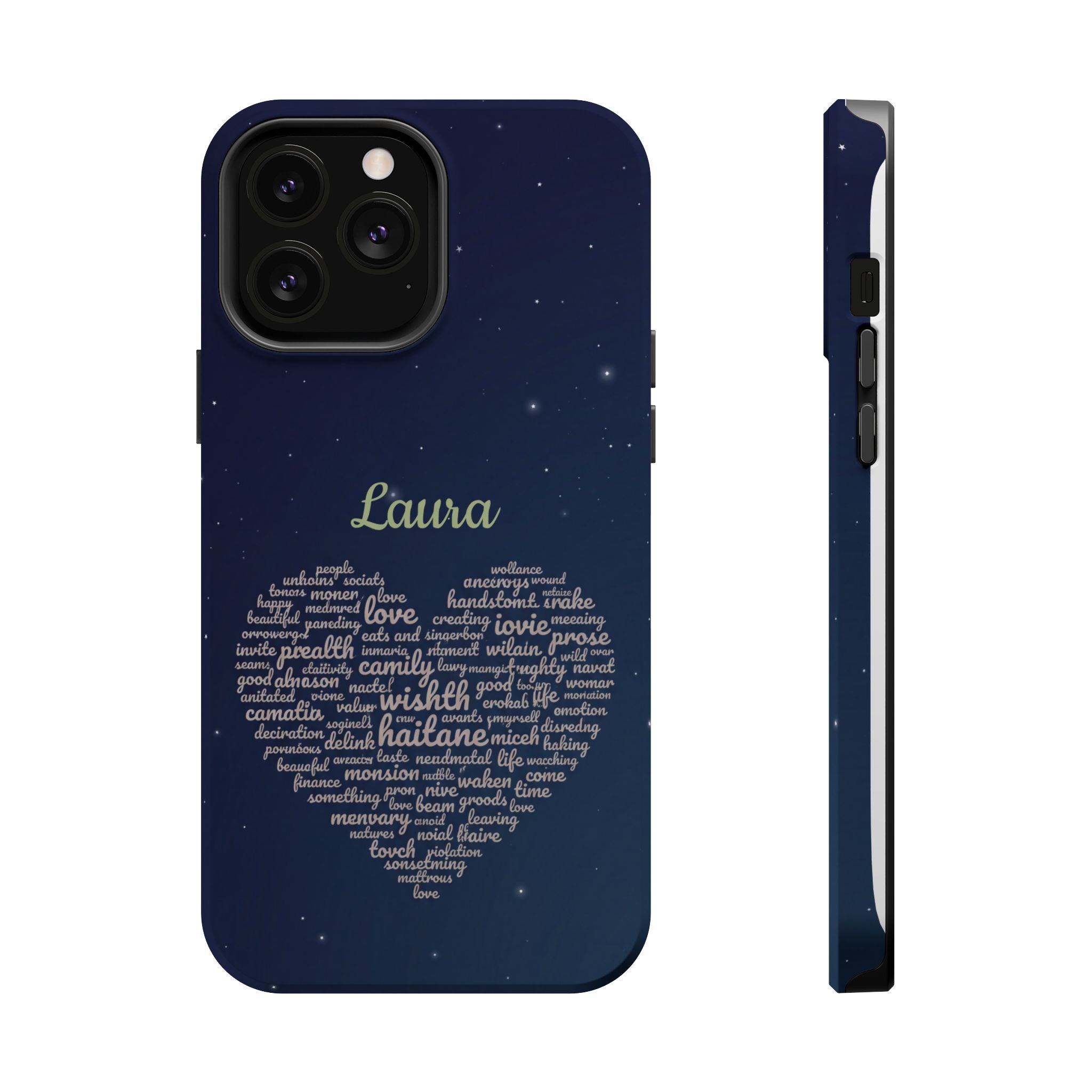 Personalized Teacher Heart Word Art Phone Case — Navy Wireless Charging Cover