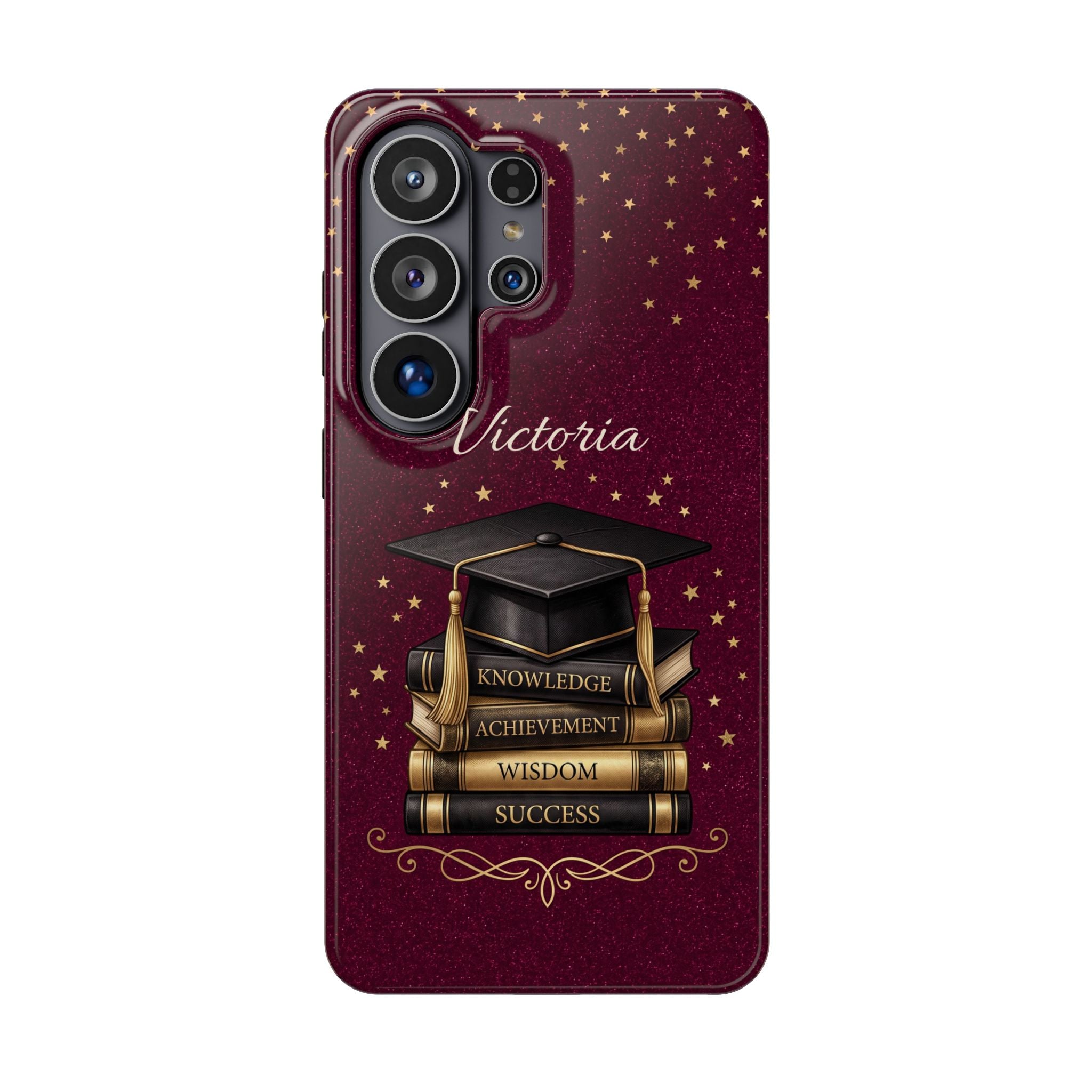 Graduation Cap & Books Personalized Teacher Phone Case — Wireless Charging Cover