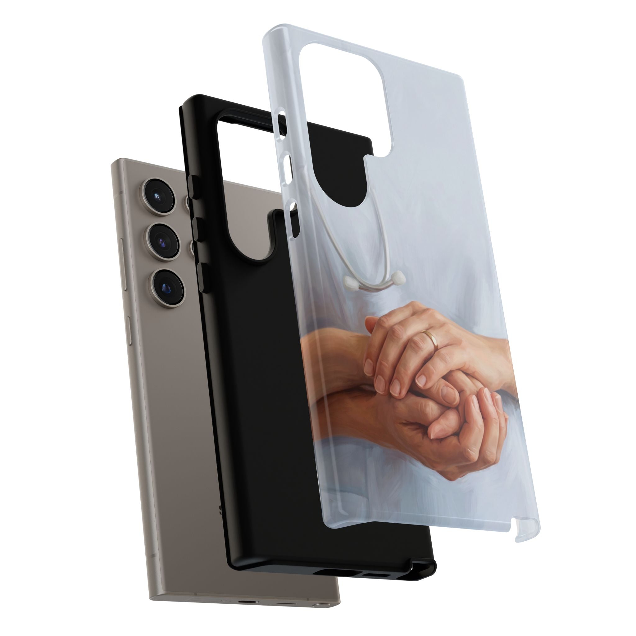 Nurse's Comforting Hands Phone Case | Caring Hands & Stethoscope Illustration | iPhone & Samsung