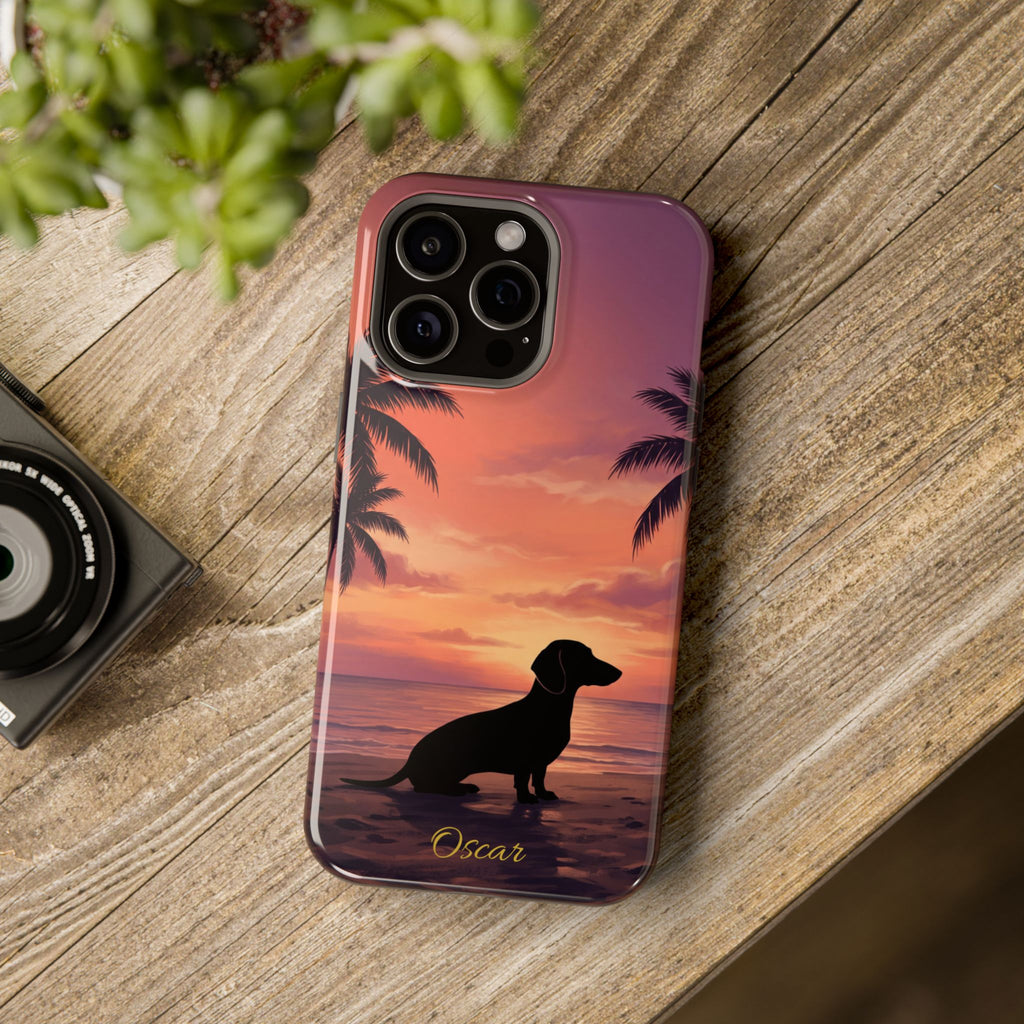 Personalized Dachshund Tropical Beach Sunset Phone Case — Wireless Charging Cover