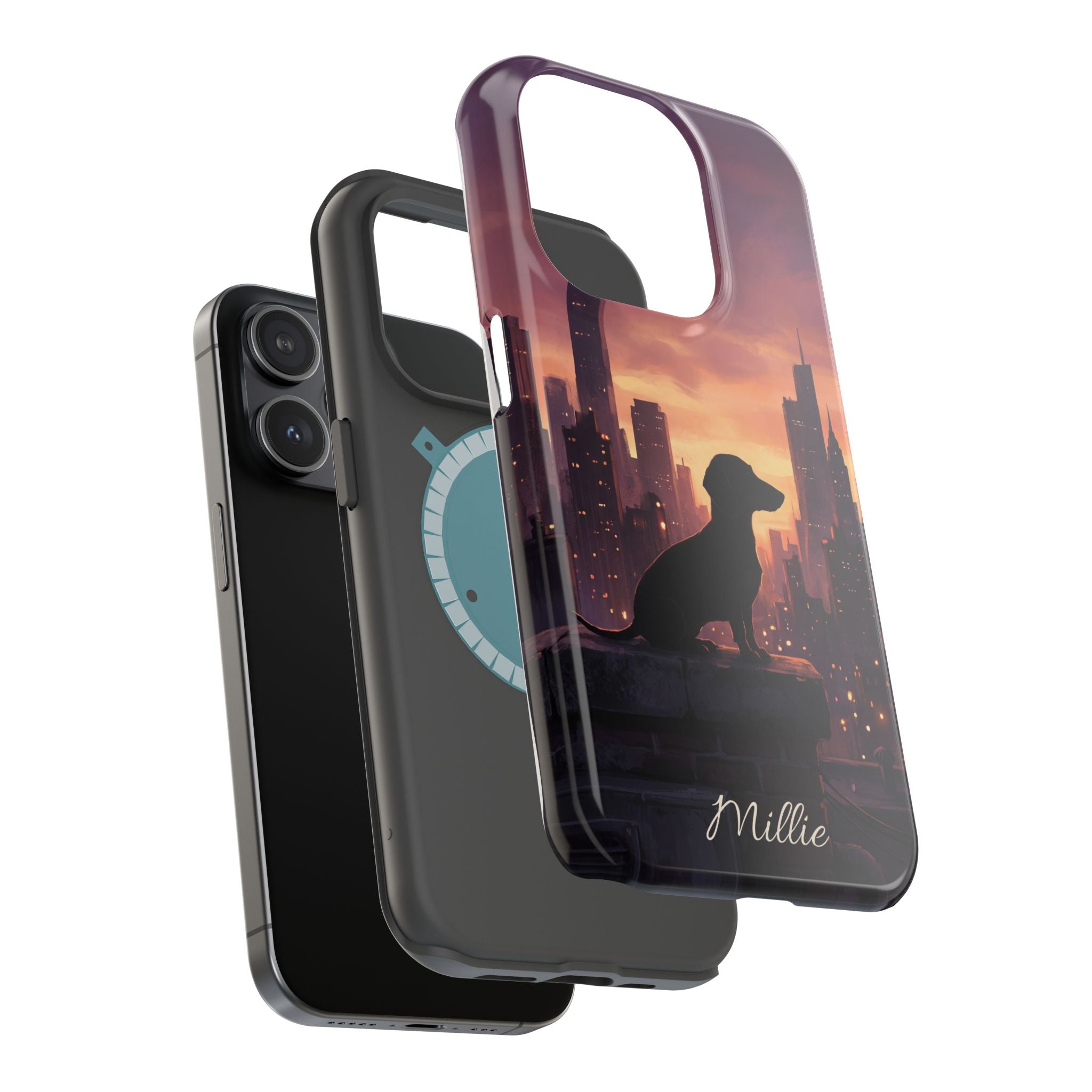 Personalized Dachshund City Skyline Phone Case — Wireless Charging Cover