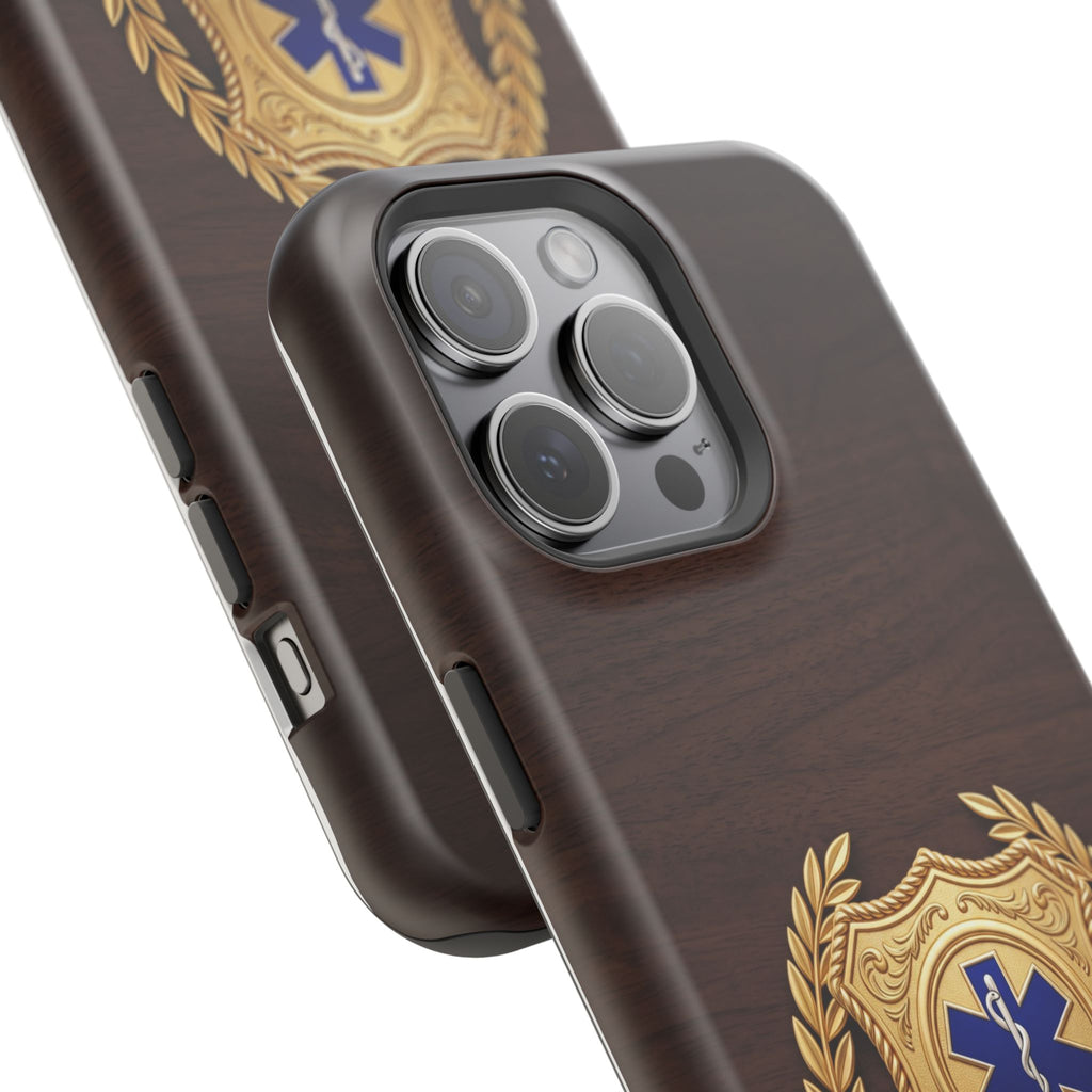 Gold Paramedic Laurel Badge Wood Phone Case — Magnetic Wireless Charging Cover