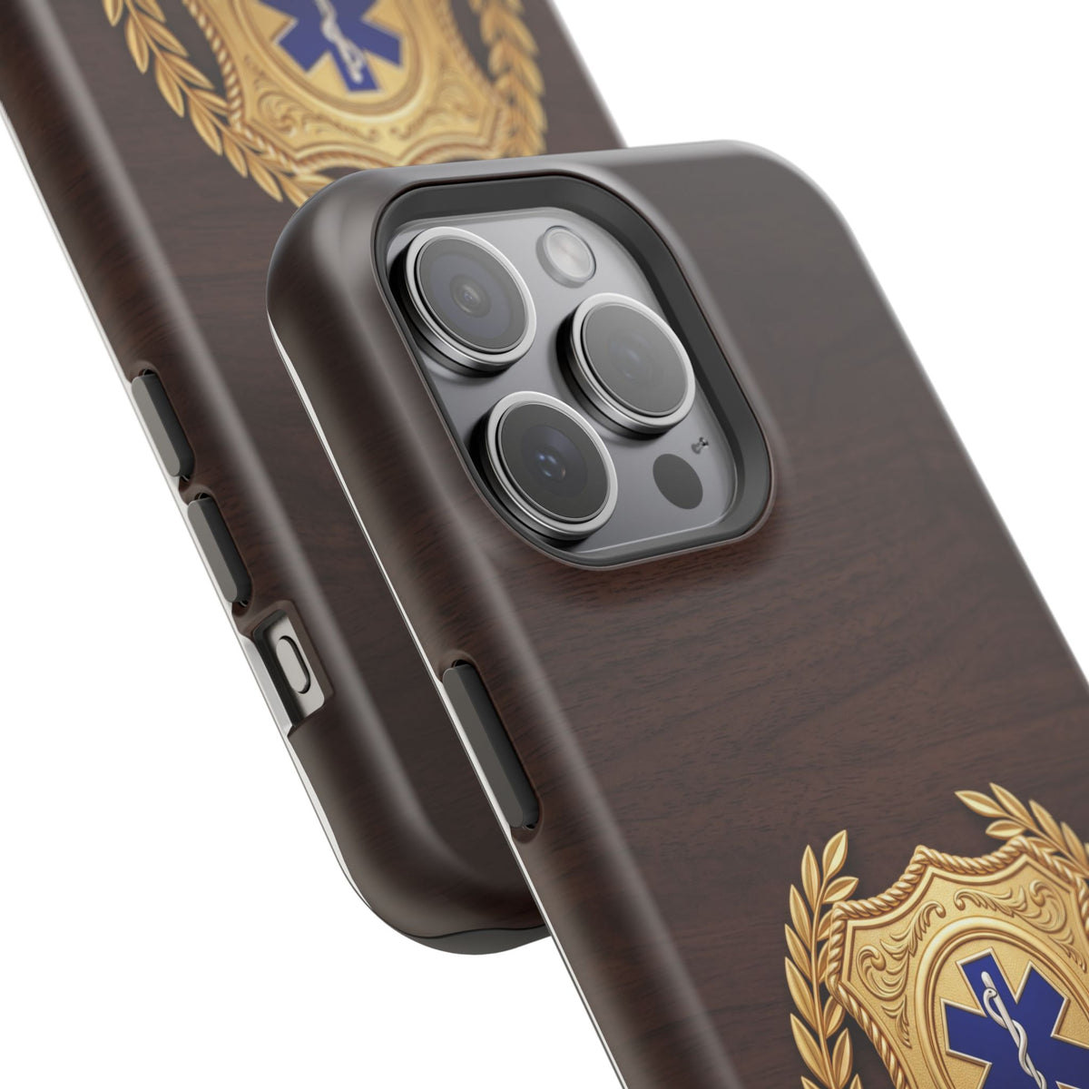 Gold Paramedic Laurel Badge Wood Phone Case — Magnetic Wireless Charging Cover