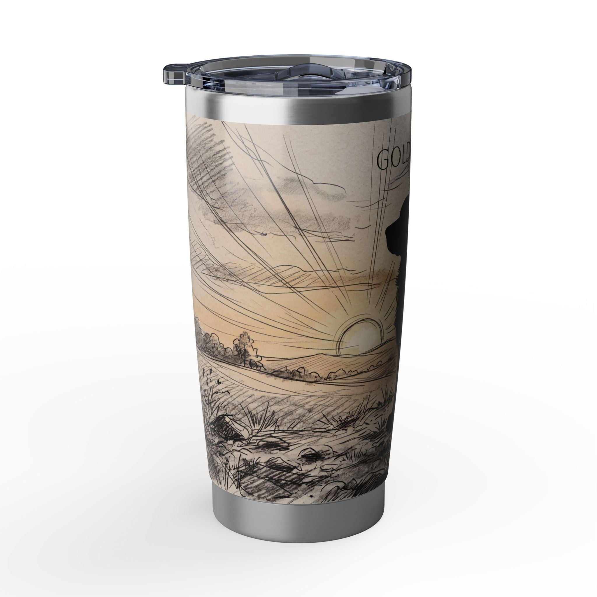 Golden Retriever Tumbler Personalized – 20 oz Stainless Steel Travel Mug with Custom Name, Sunset Silhouette Design for Dog Dad
