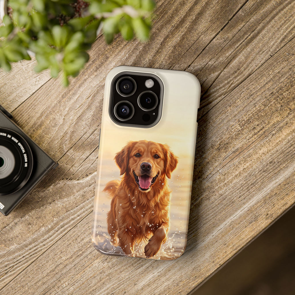 Beach Golden Retriever Phone Case — Impact-Resistant Wireless Charging Cover