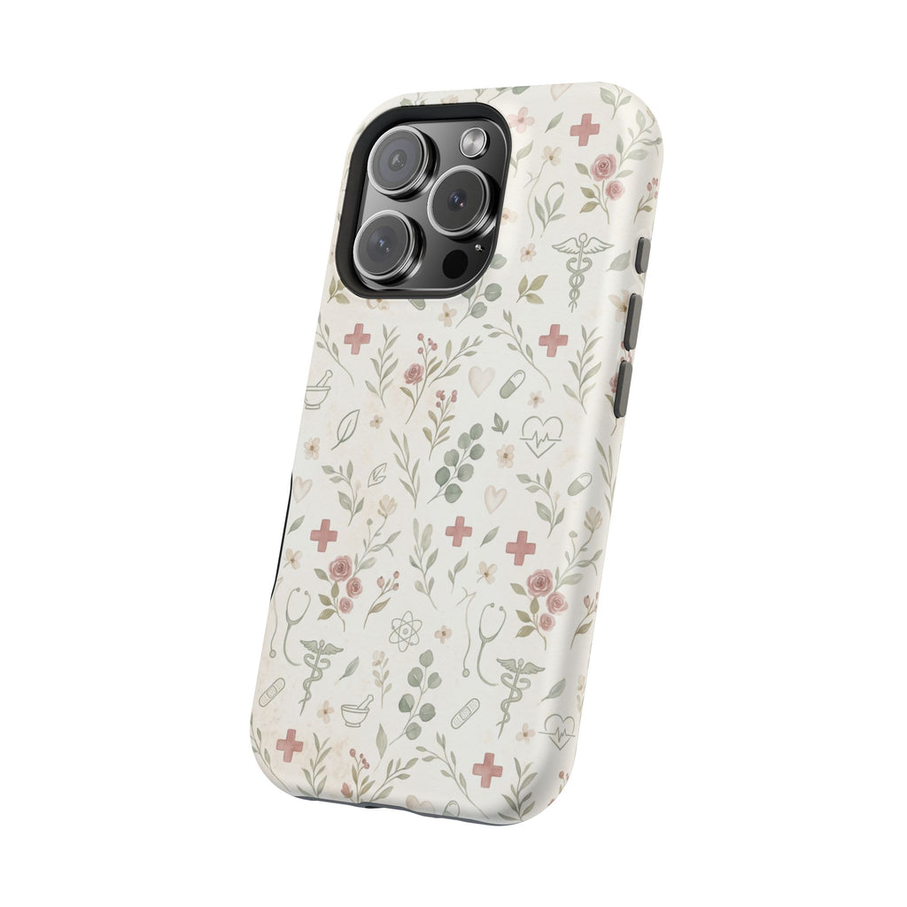Floral Nurse Phone Case — Impact-Resistant Wireless Charging Cover