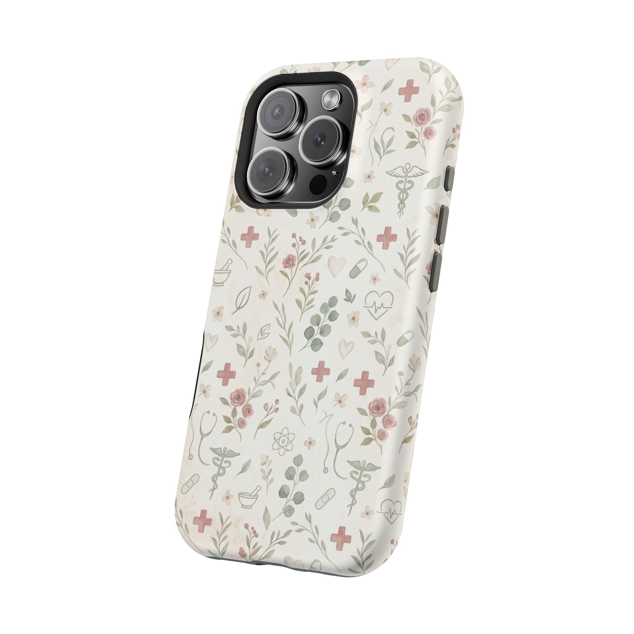 Floral Nurse Phone Case — Impact-Resistant Wireless Charging Cover
