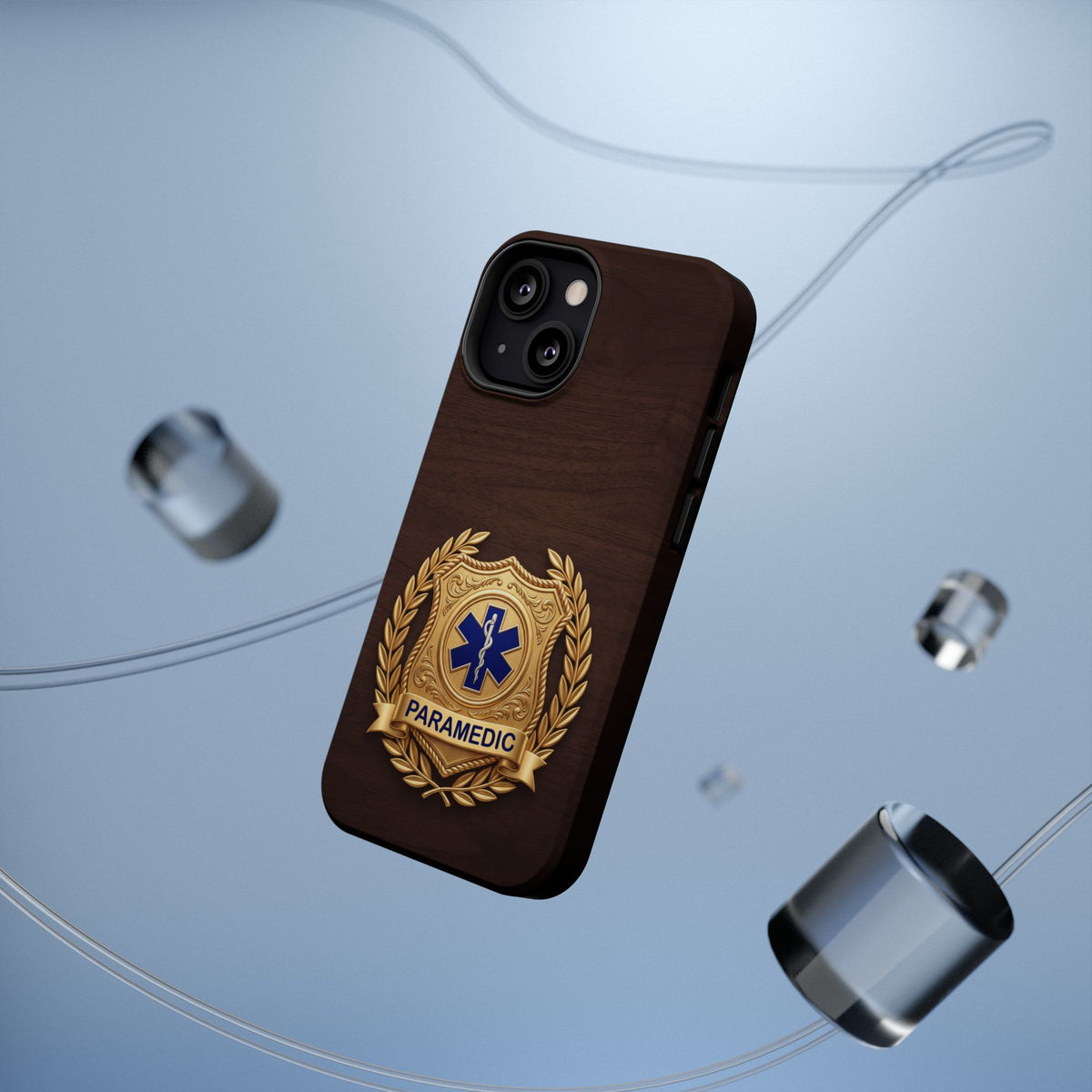 Gold Paramedic Laurel Badge Wood Phone Case — Magnetic Wireless Charging Cover