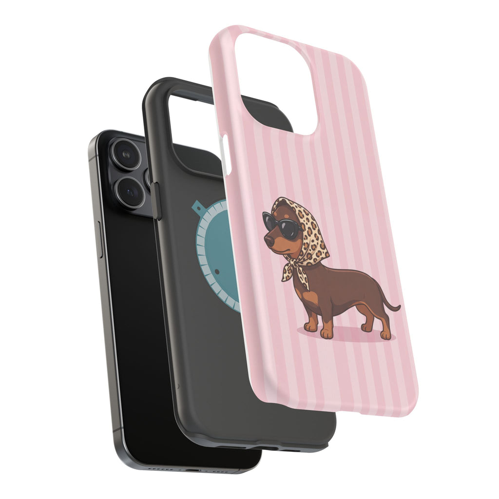 Preppy Dachshund Phone Case — Impact-Resistant Wireless Charging Cover