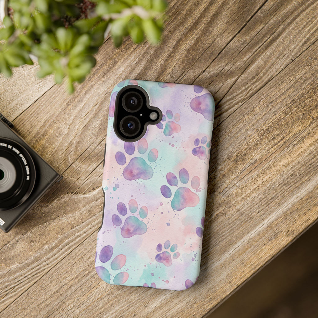 Watercolor Paw Print Phone Case — Impact-Resistant Wireless Charging Cover