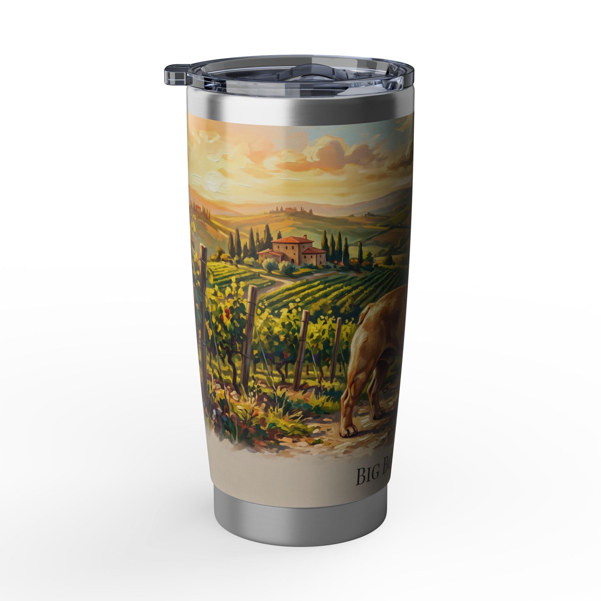 Personalized Frenchie Tumbler – Vineyard Travel Mug, Custom Name Gift for Dog Lover