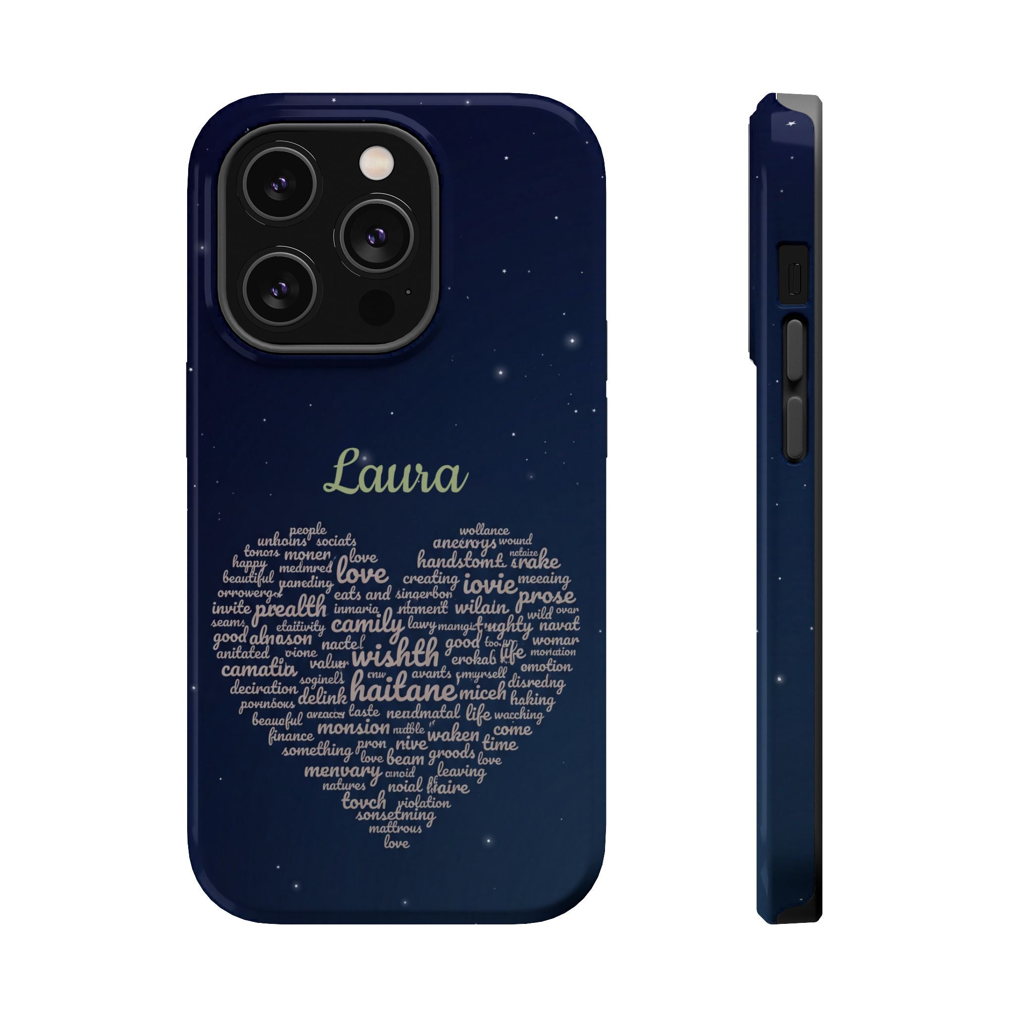 Personalized Teacher Heart Word Art Phone Case — Navy Wireless Charging Cover