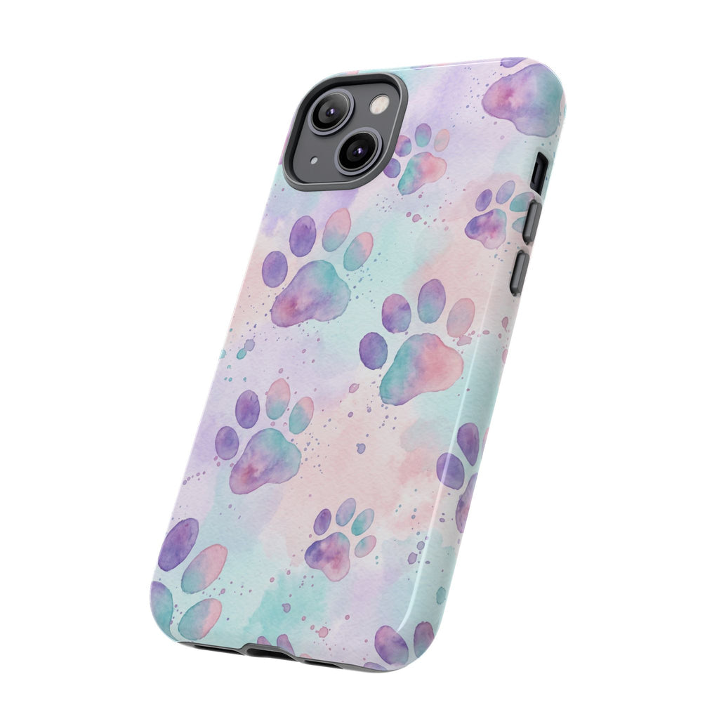 Watercolor Paw Print Phone Case | Pastel Purple, Teal & Pink Artistic Pattern | Samsung & iPhone