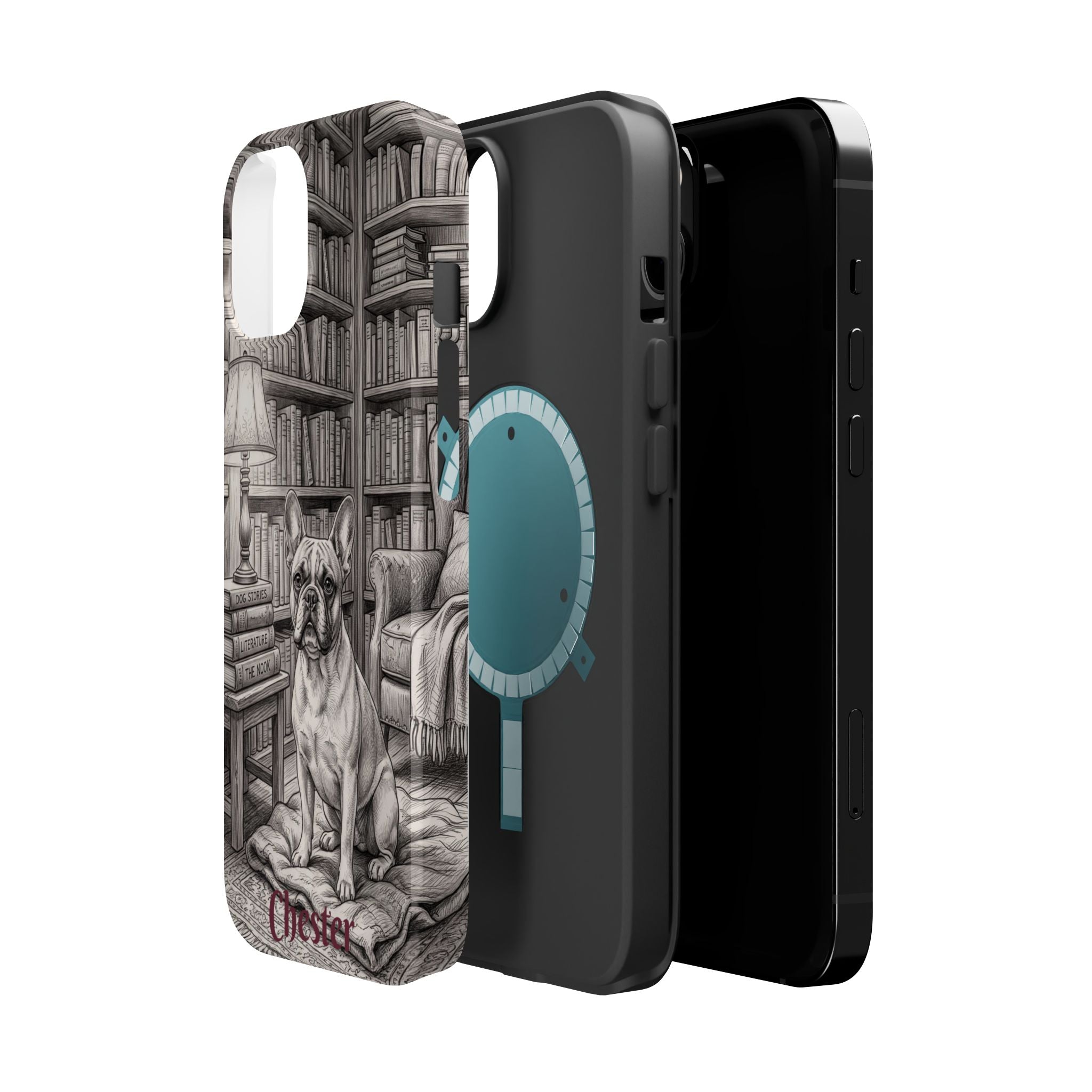 Personalized French Bulldog Library Study Phone Case — Wireless Charging Cover