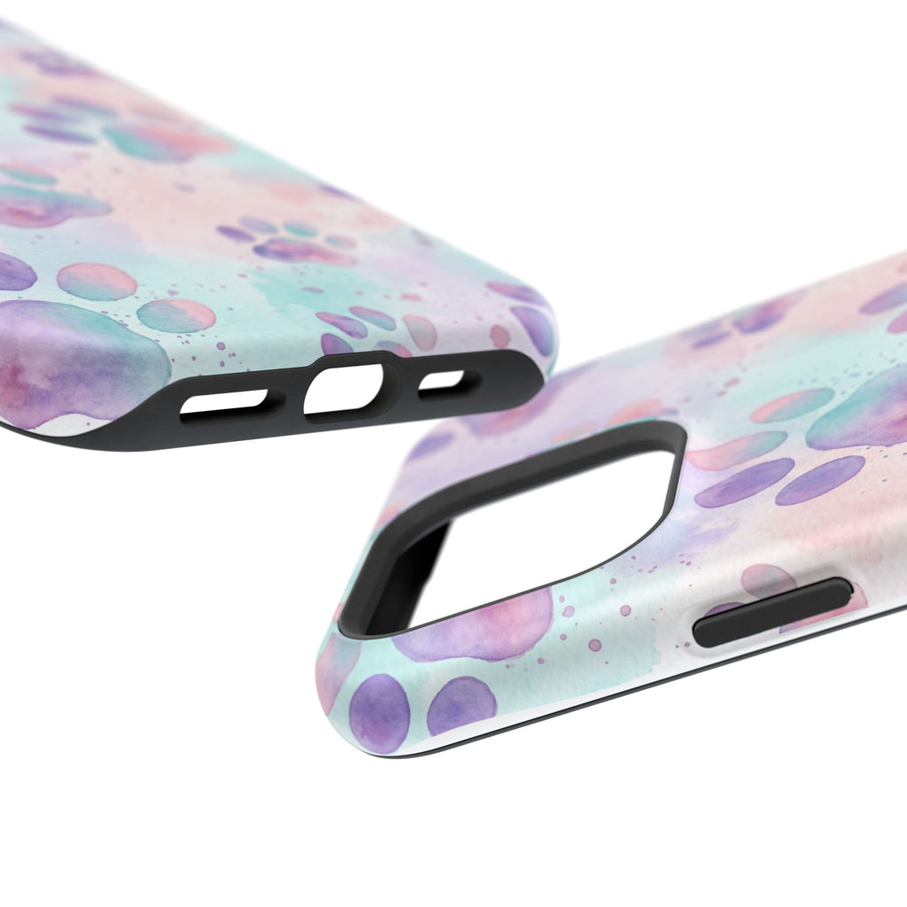 Watercolor Paw Print Phone Case — Impact-Resistant Wireless Charging Cover