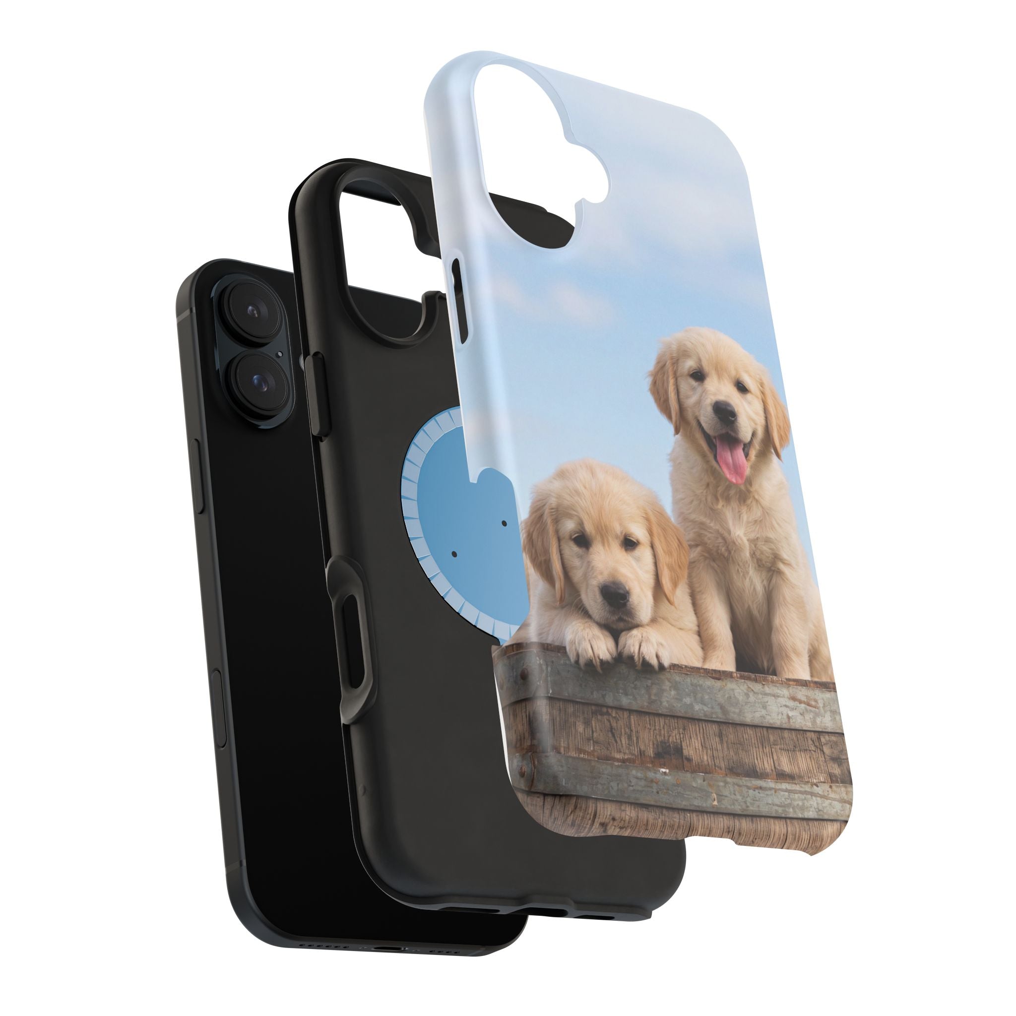 Golden Retriever Puppy Duo Phone Case — Impact-Resistant Wireless Charging Cover