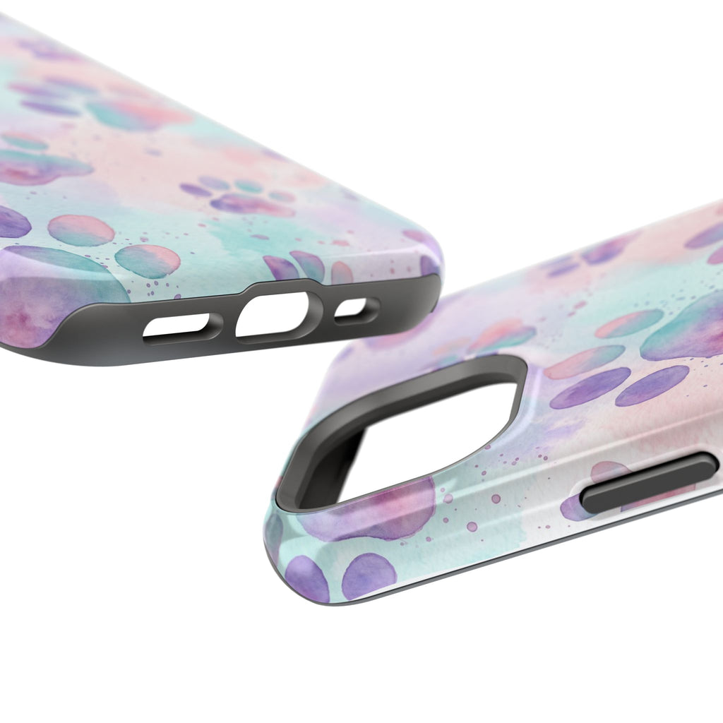 Watercolor Paw Print Phone Case — Impact-Resistant Wireless Charging Cover