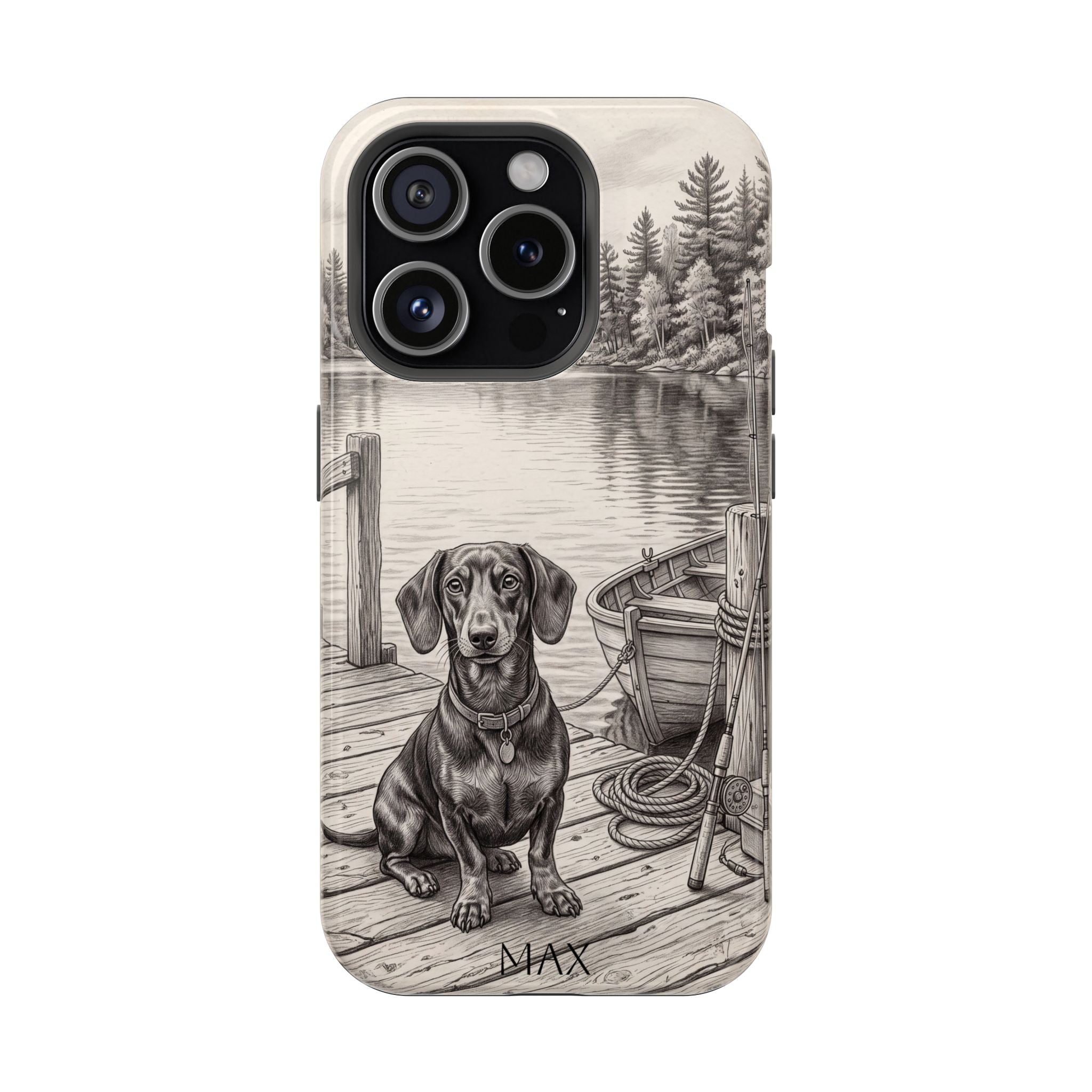 Personalized Dachshund Sunset Beach Phone Case — Wireless Charging Cover