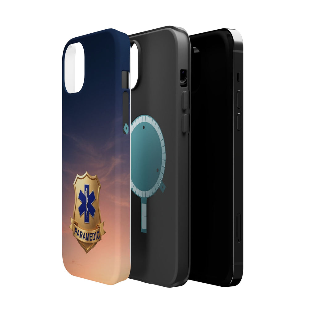 Gold Paramedic Badge Sunset Sky Phone Case — Magnetic Wireless Charging Cover