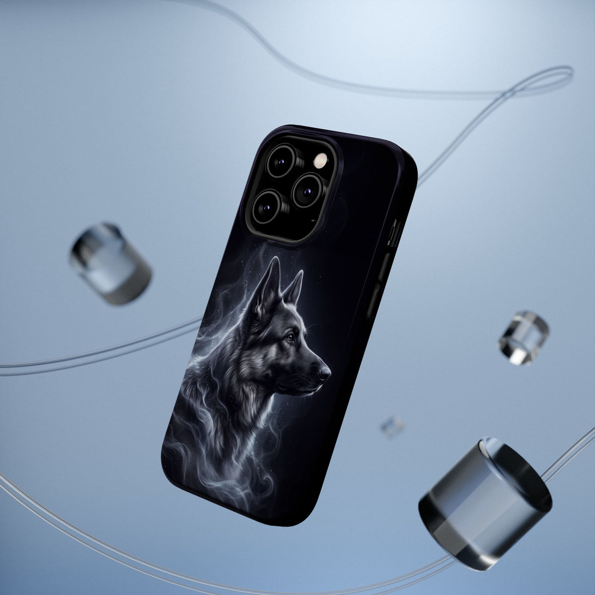 German Shepherd Phone Case | Silver Moonlight Mist Art — Tough Magnetic Case with Wireless Charging