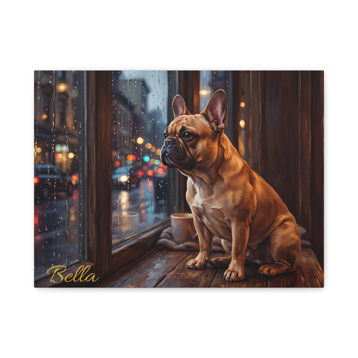 French Bulldog Personalized Canvas | Fawn Frenchie Rainy Window Wall Art