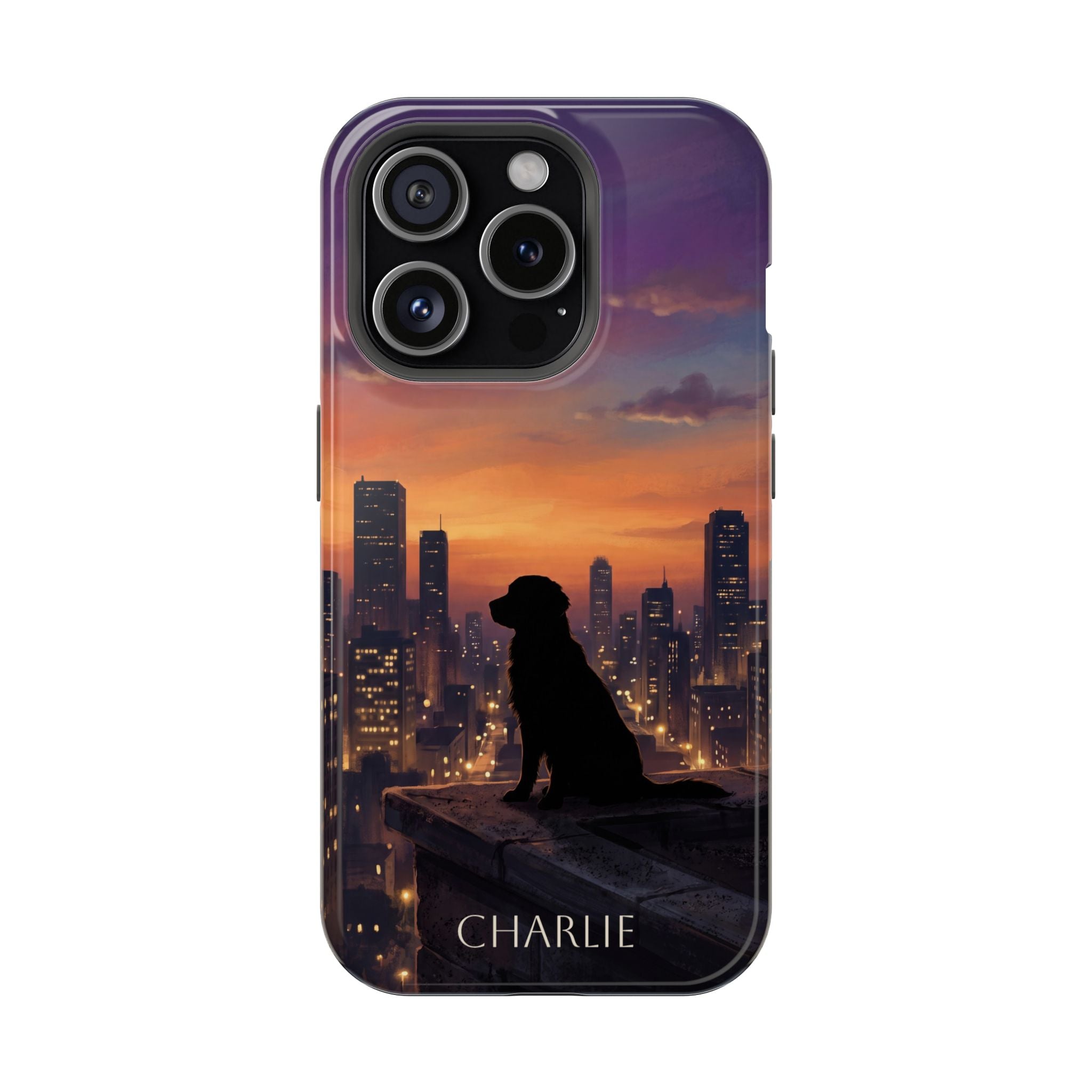 Personalized Golden Retriever City Skyline Phone Case — Wireless Charging Cover