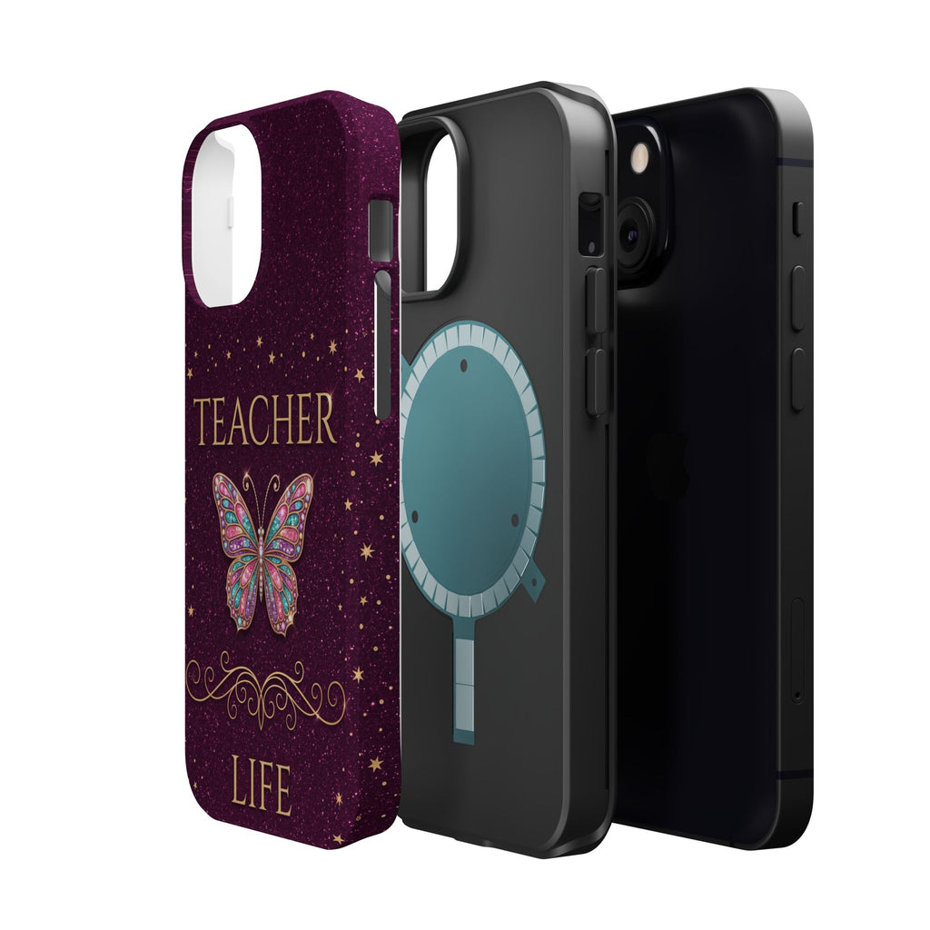 Teacher Life Glitter Butterfly Phone Case — Wireless Charging Cover