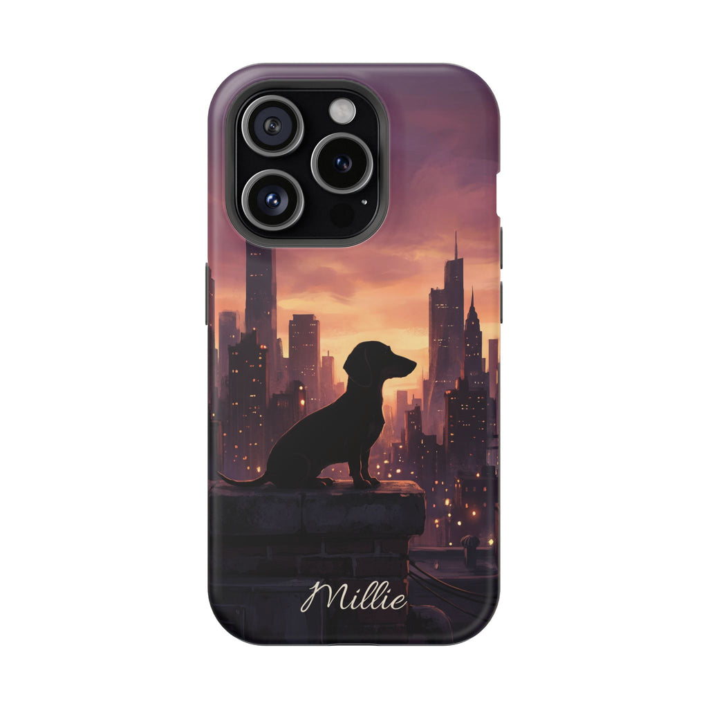 Personalized Dachshund City Skyline Phone Case — Wireless Charging Cover
