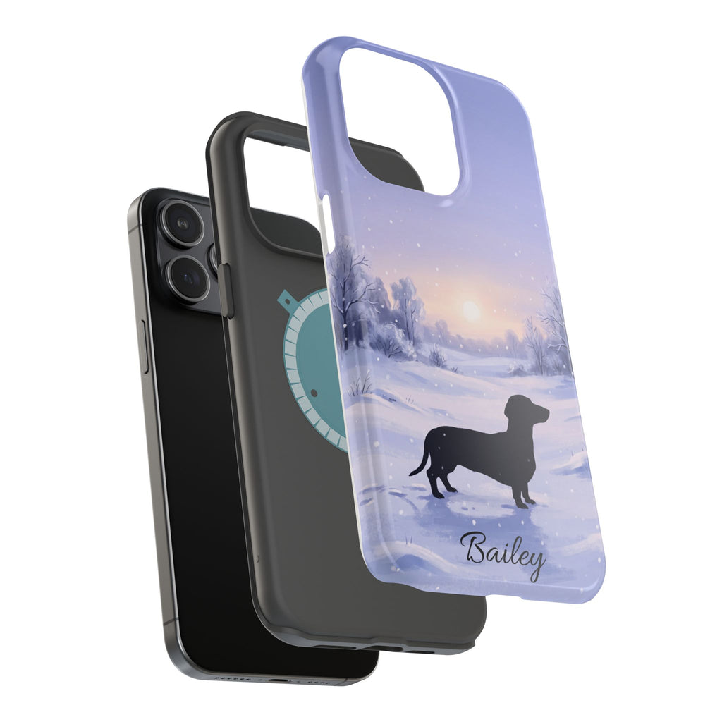 Personalized Dachshund Winter Snow Phone Case — Wireless Charging Cover