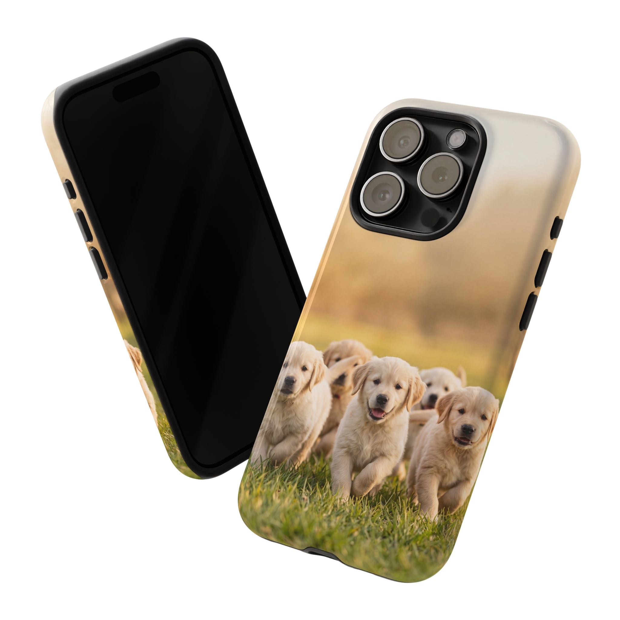 Golden Retriever Puppies Phone Case | Playful Puppy Pack Running in Grass | iPhone & Samsung