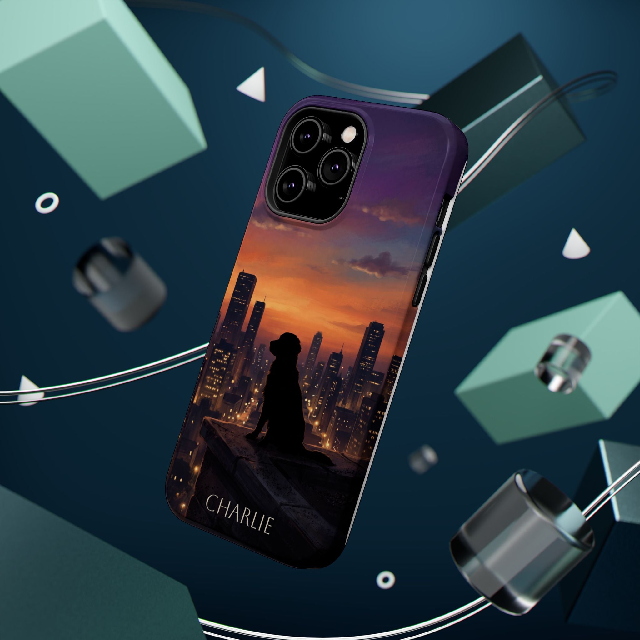 Personalized Golden Retriever City Skyline Phone Case — Wireless Charging Cover