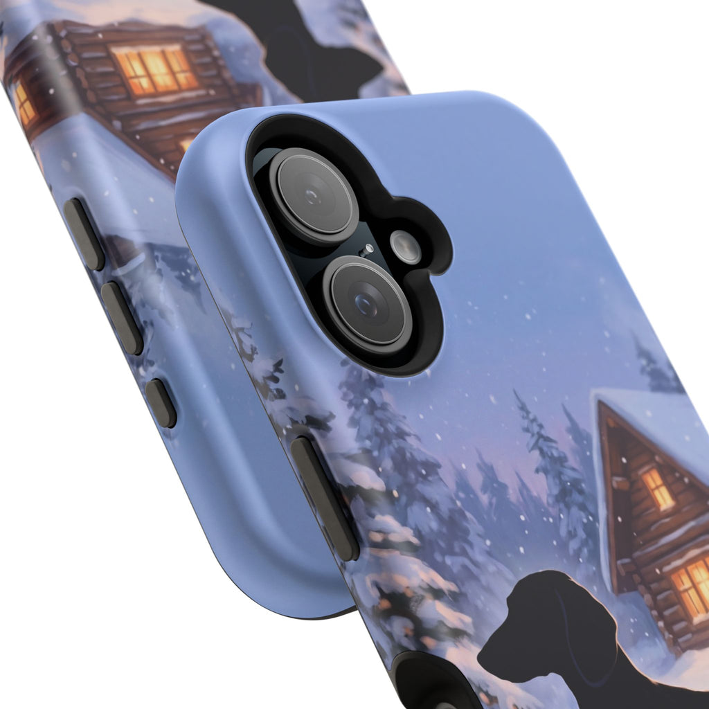 Personalized Dachshund Winter Cabin Phone Case — Wireless Charging Cover