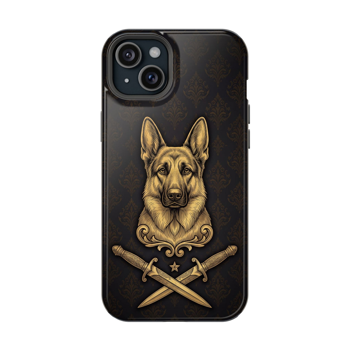 German Shepherd Phone Case | Gold Heraldic Crest Art — Tough Magnetic Case with Wireless Charging