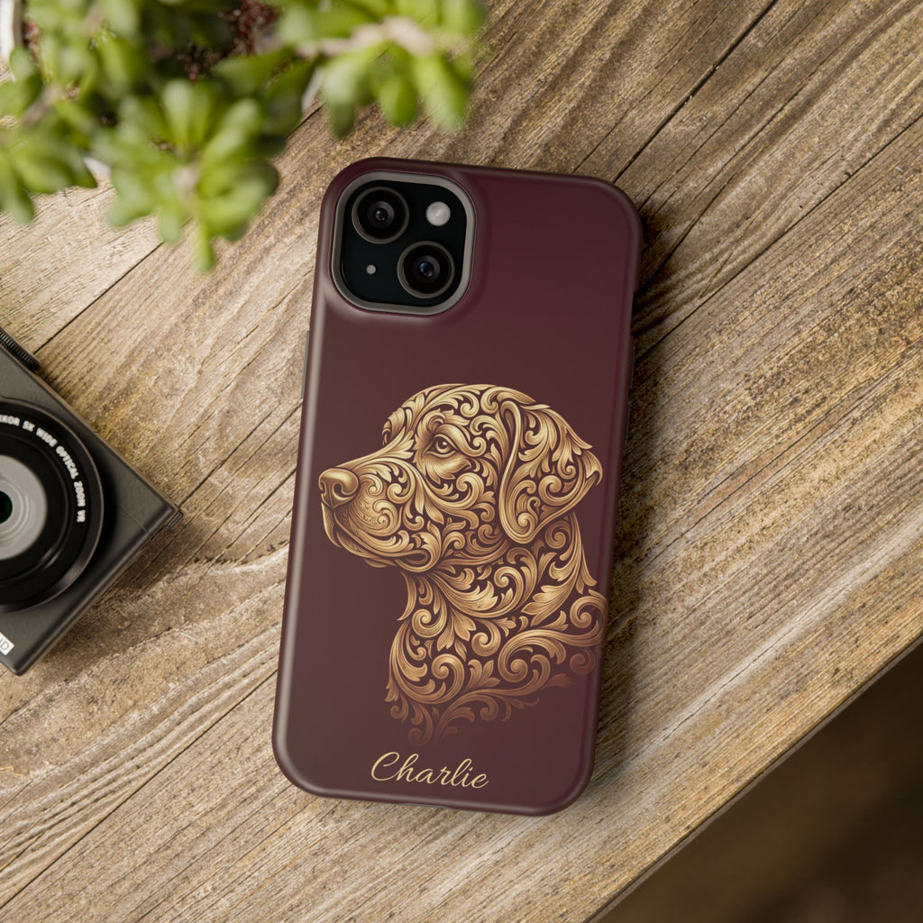 Personalized Gold Filigree Labrador Phone Case — Tough Magnetic Case with Wireless Charging